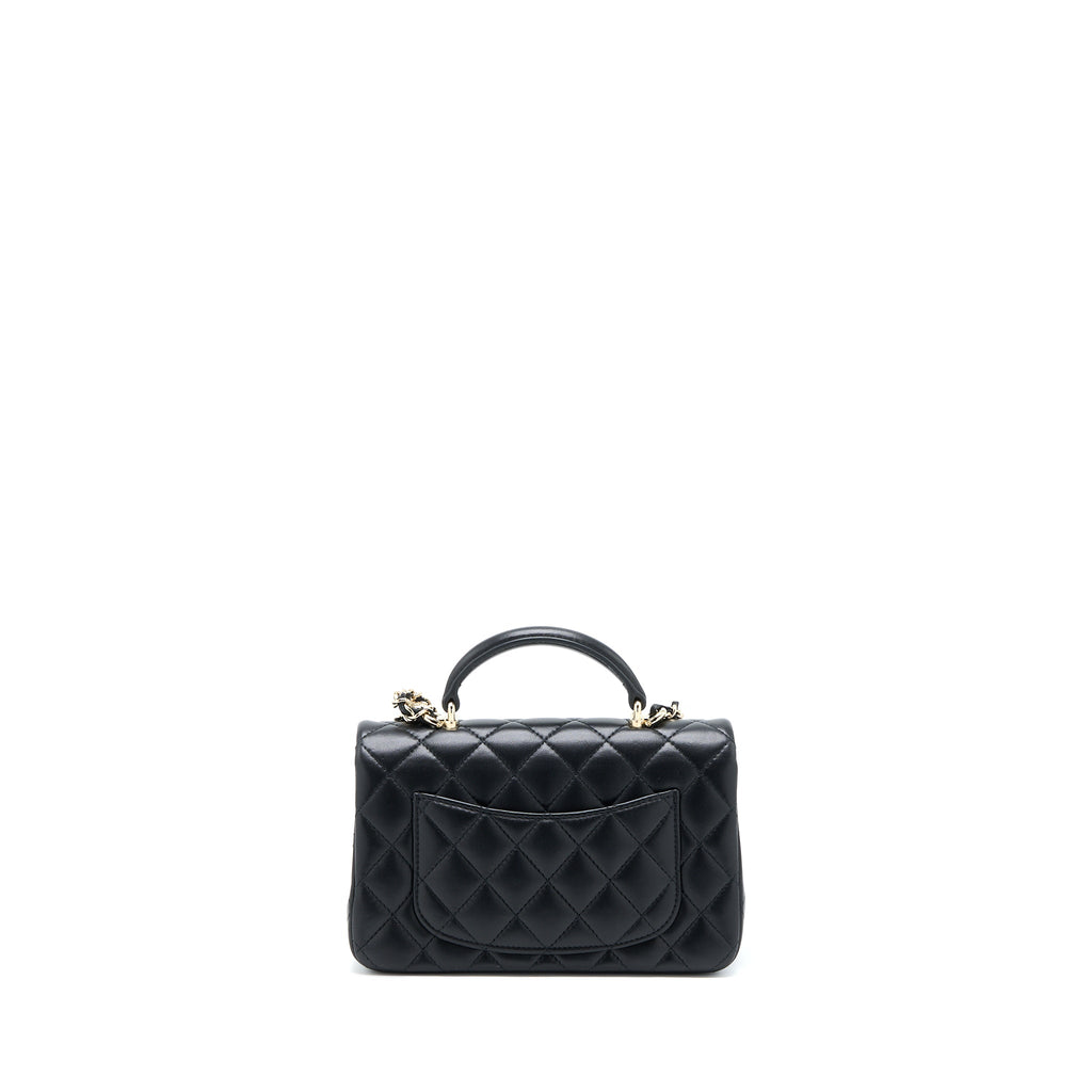 CHANEL 22P LION CHARM TOP HANDLE MINI RECTANGULAR FLAP BAG LAMBSKIN BLACK LGHW (MICROCHIP)