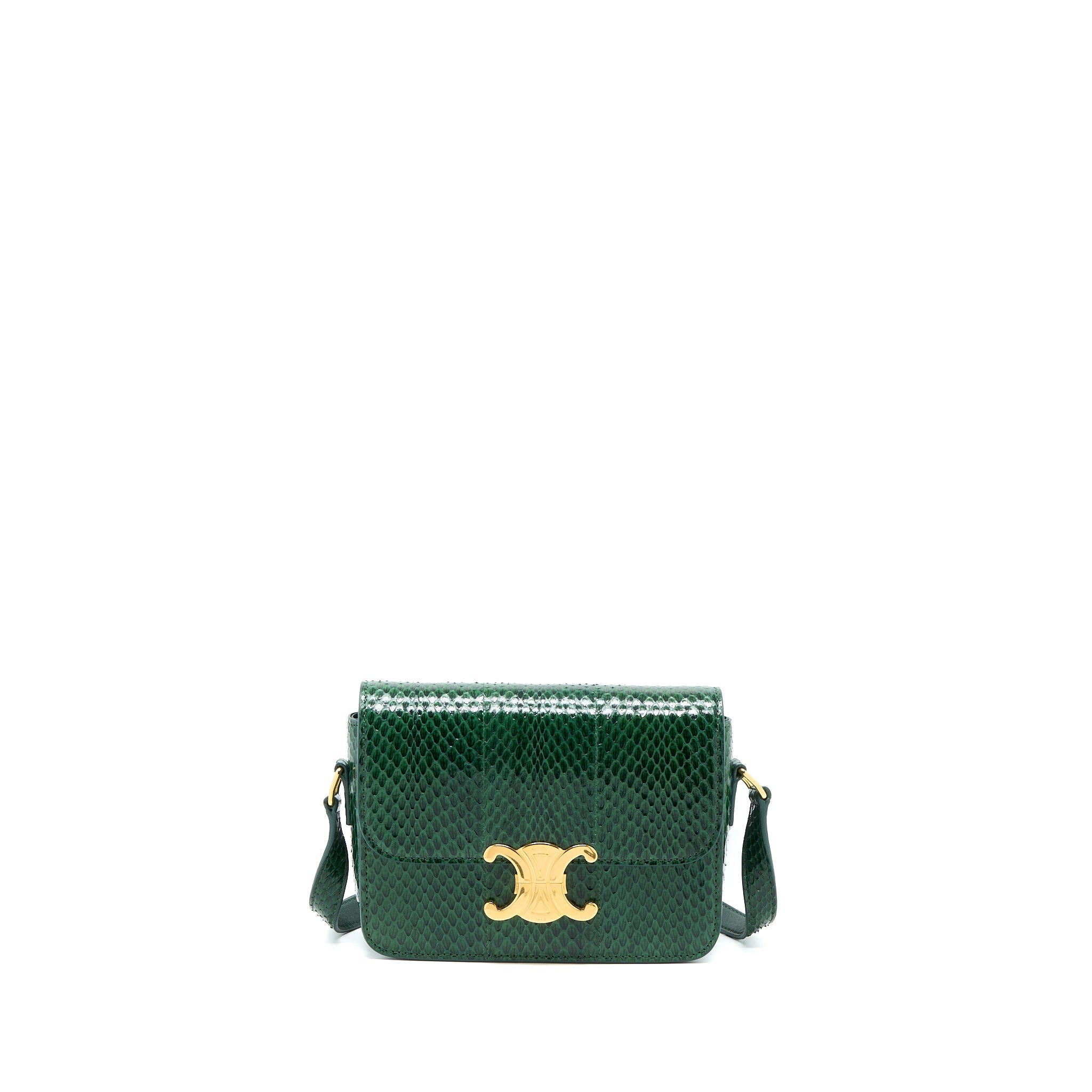 CELINE TRIOMPHE BAG WATER SNAKE LEATHER GREEN GHW