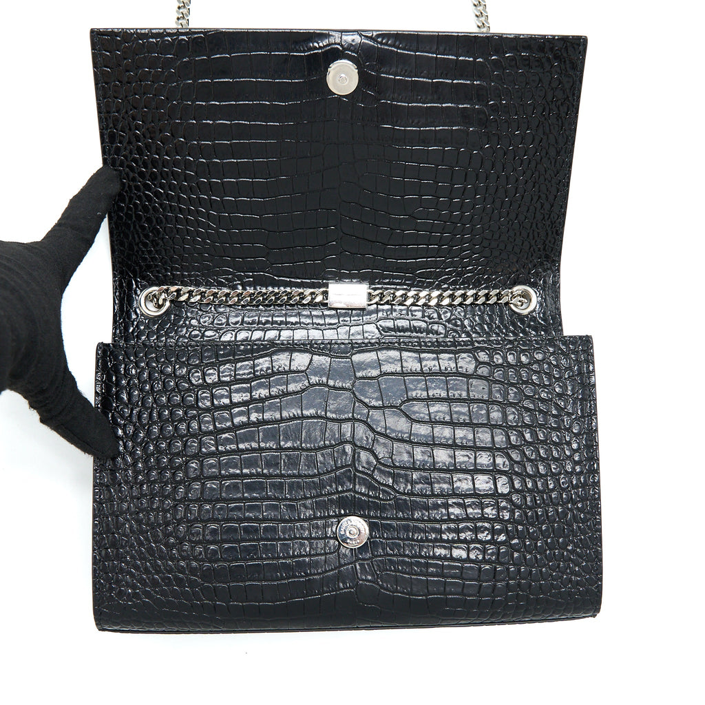 SAINT LAURENT KATE WITH TASSEL CHAIN BAG CROC EMBOSSED CALFSKIN BLACK SHW