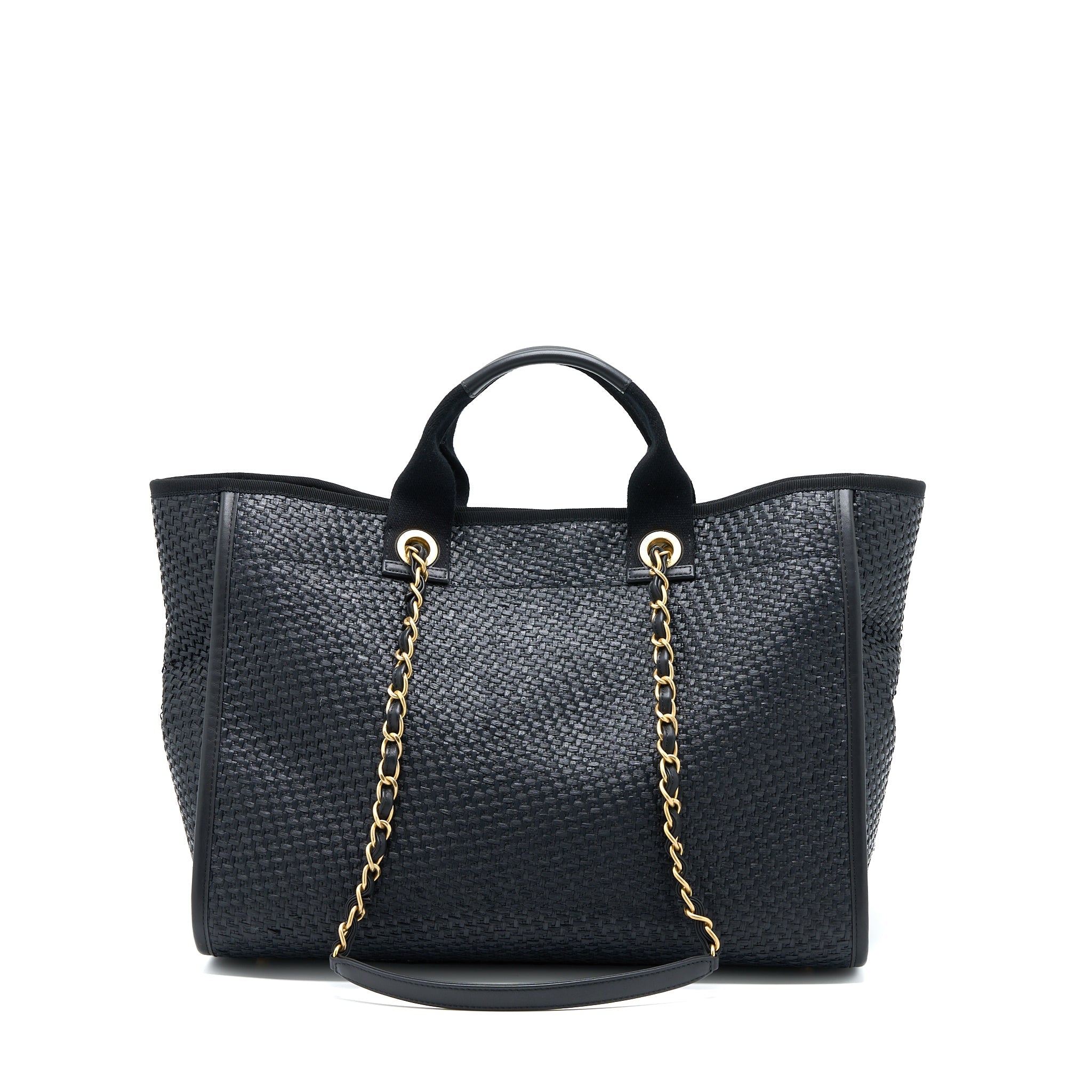 CHANEL BLACK RAFFIA DEAUVILLE TOTE BAG GHW