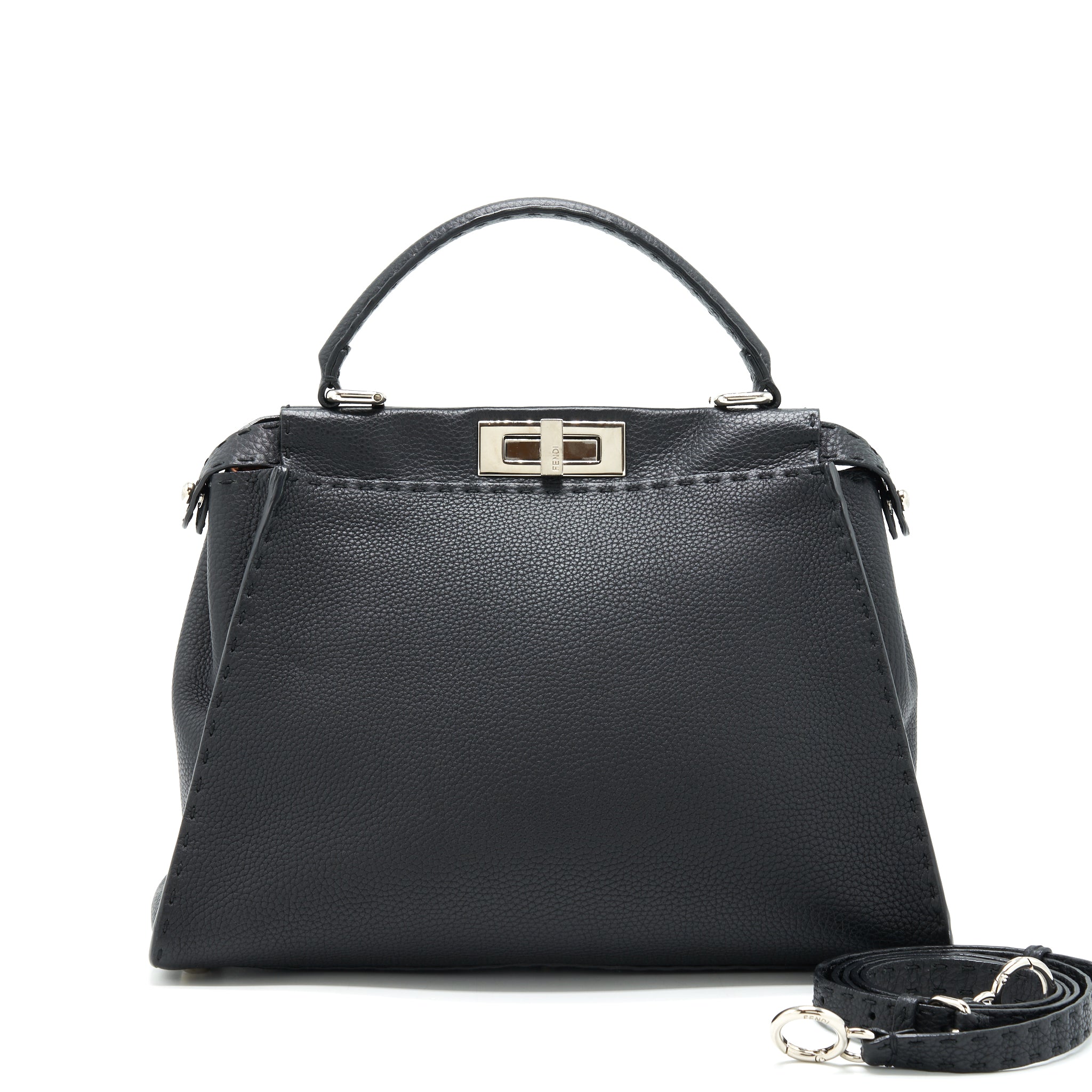 FENDI PEEKABOO TOTE BAG GRAINED CALFSKIN BLACK SHW