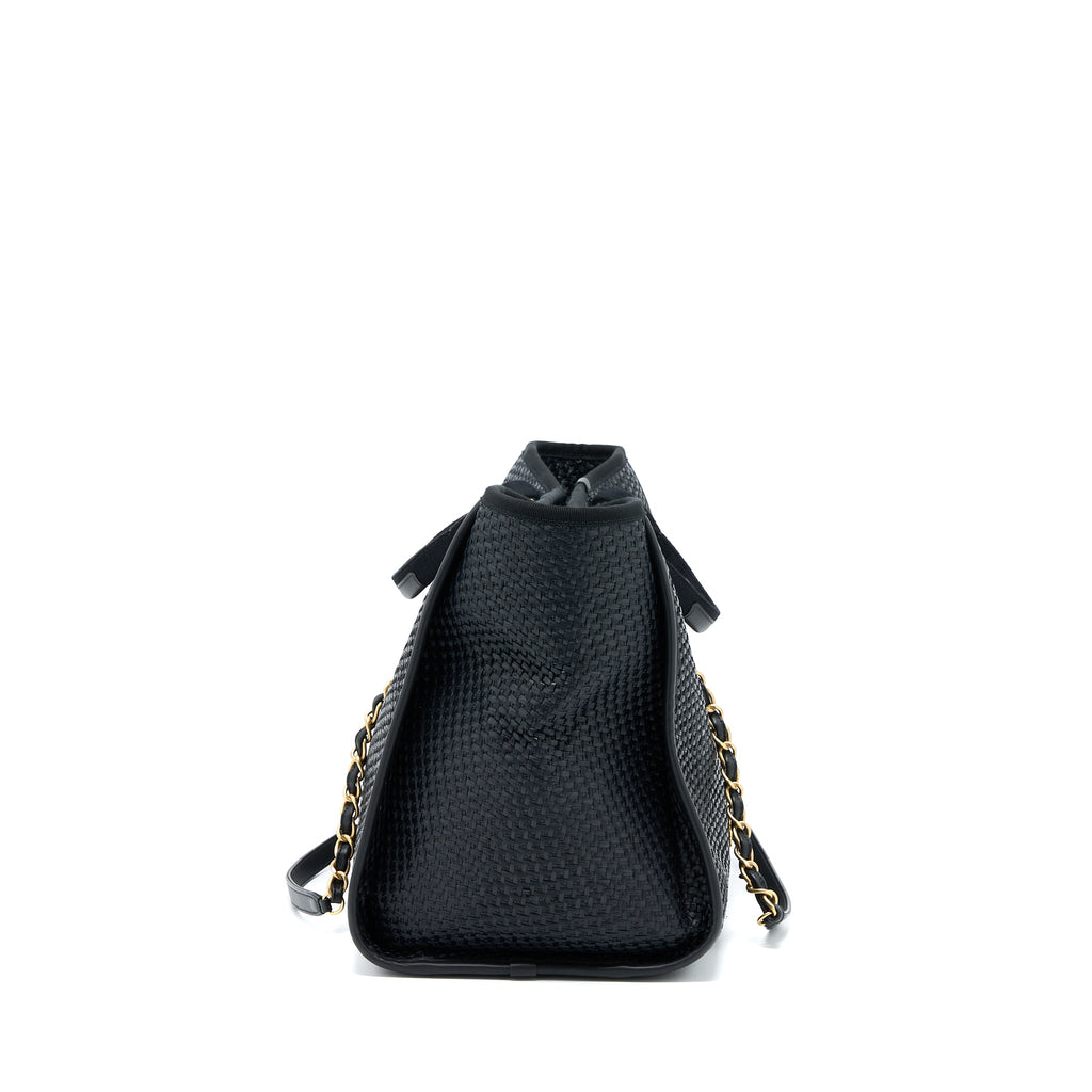CHANEL BLACK RAFFIA DEAUVILLE TOTE BAG GHW