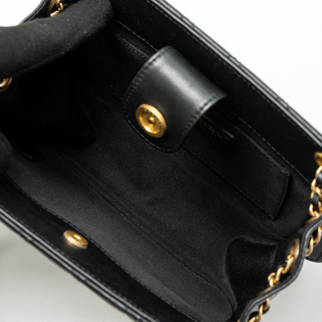 CHANEL GIANT CC LOGO MINI TOTE BAG LAMBSKIN BLACK GHW