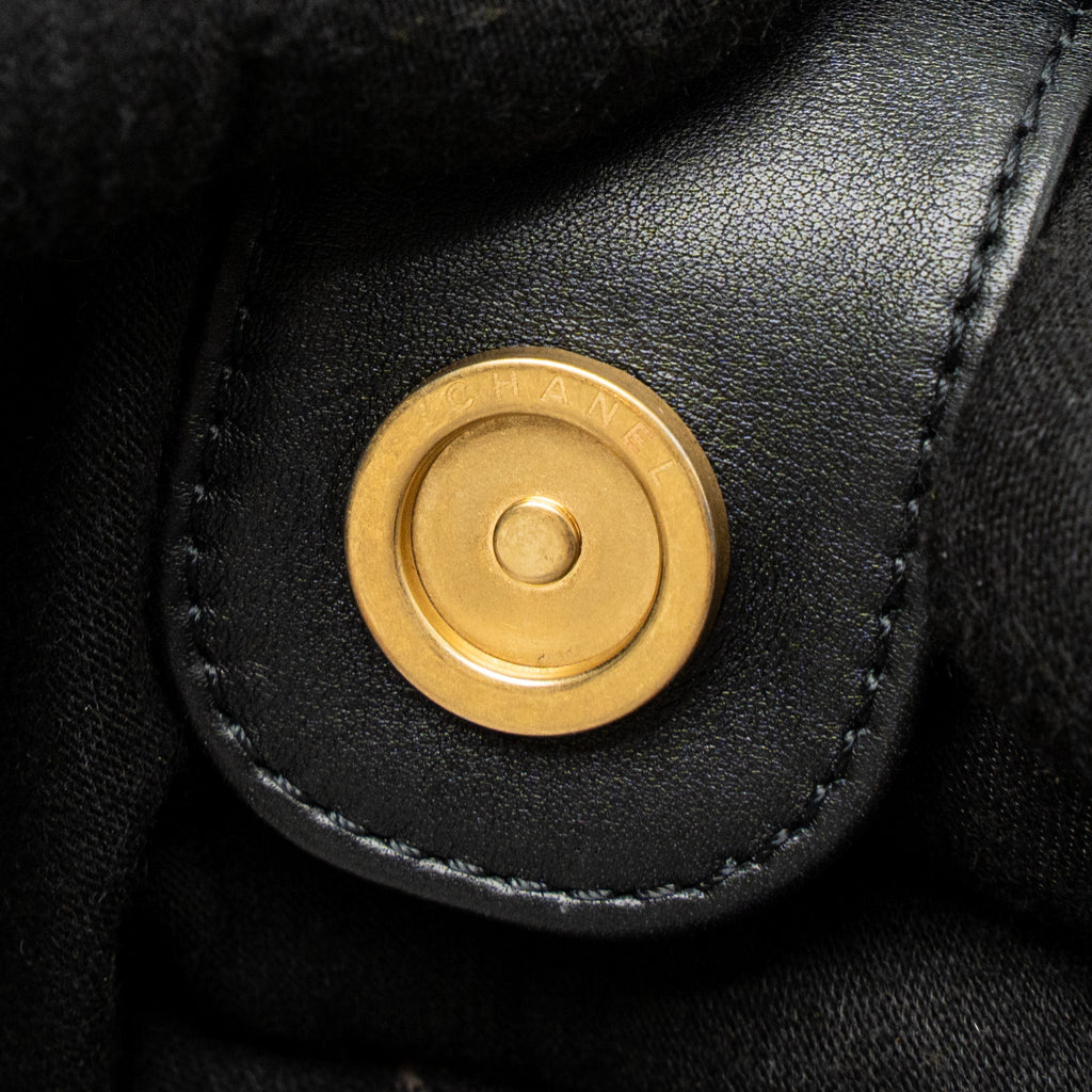 CHANEL GIANT CC LOGO MINI TOTE BAG LAMBSKIN BLACK GHW
