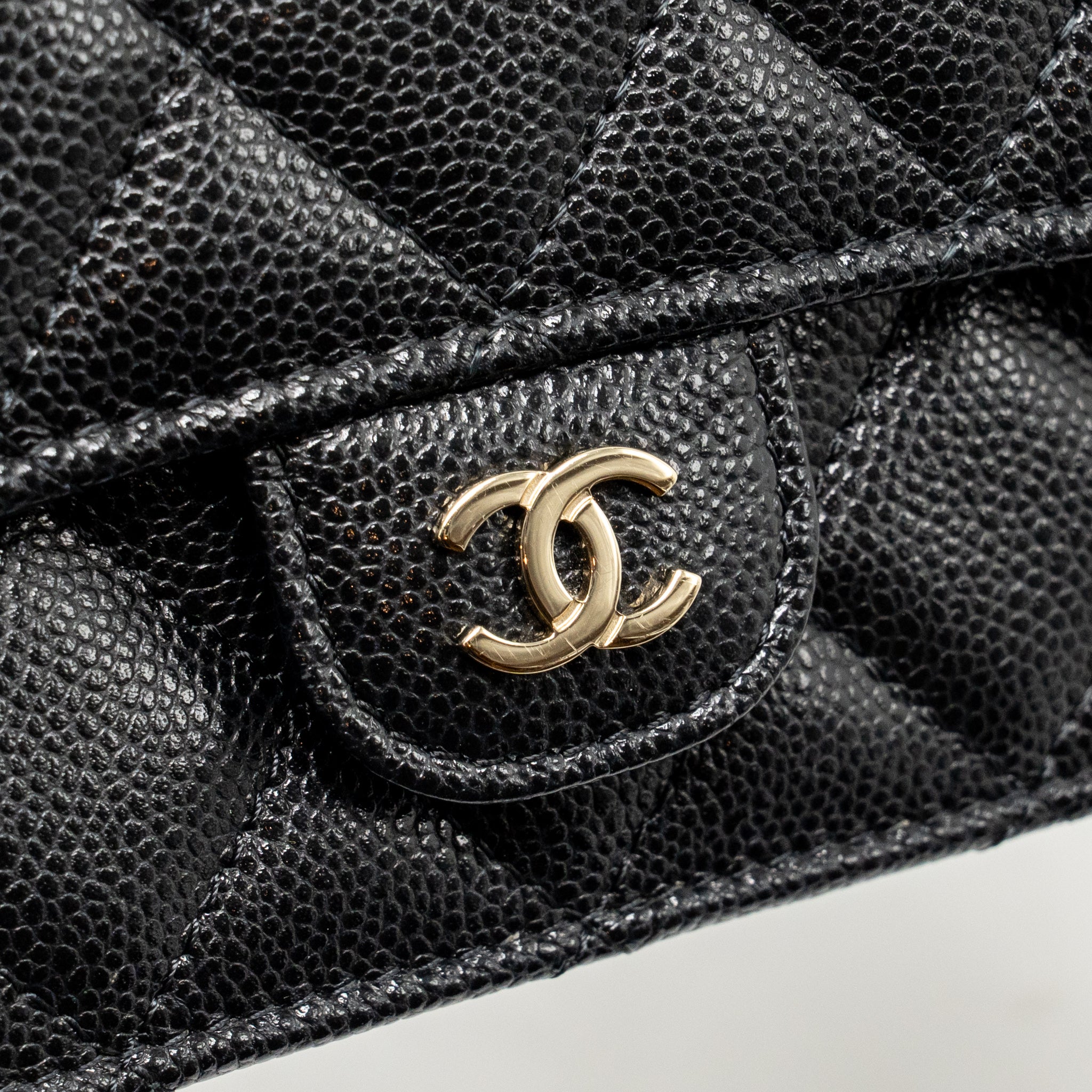 CHANEL QUILTED CC CLUTCH ON CHAIN CAVIAR BLACK LGHW (MICROCHIP)