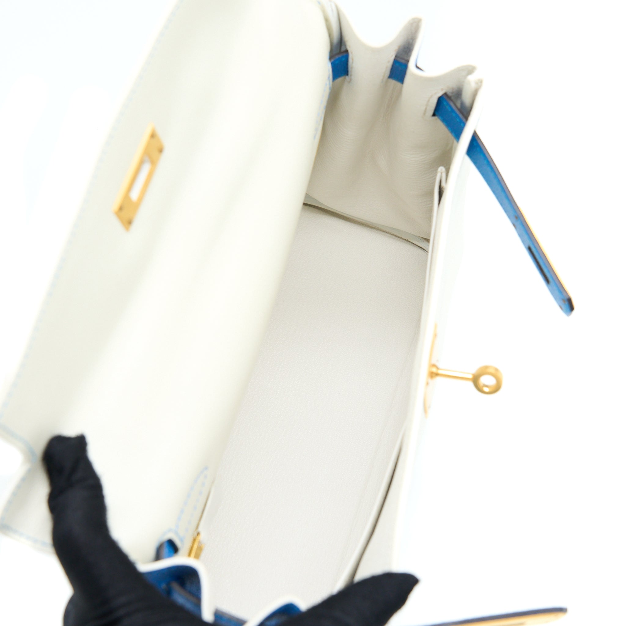 HERMES KELLY 28 SPECIAL ORDER EVERCOLOR BLANC/MYKONO BRUSHED GOLD HARDWARE
