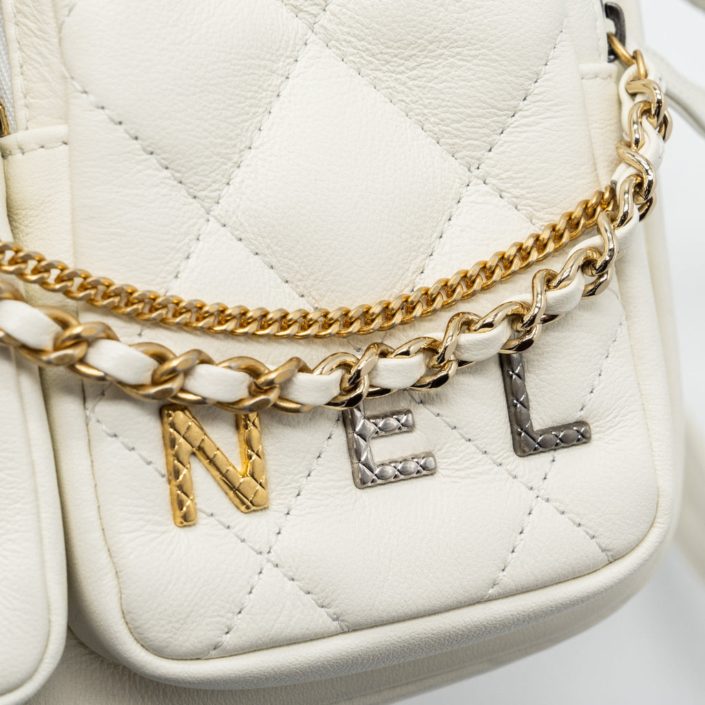 CHANEL SMALL CAMERA BAG CALFSKIN WHITE MULTICOLOUR HARDWARE(MICROCHIP)