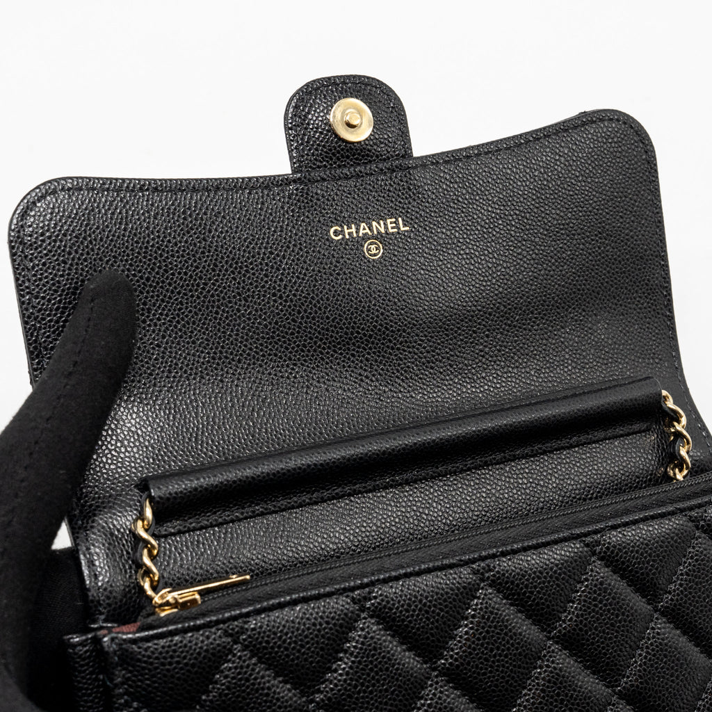 CHANEL QUILTED CC CLUTCH ON CHAIN CAVIAR BLACK LGHW (MICROCHIP)