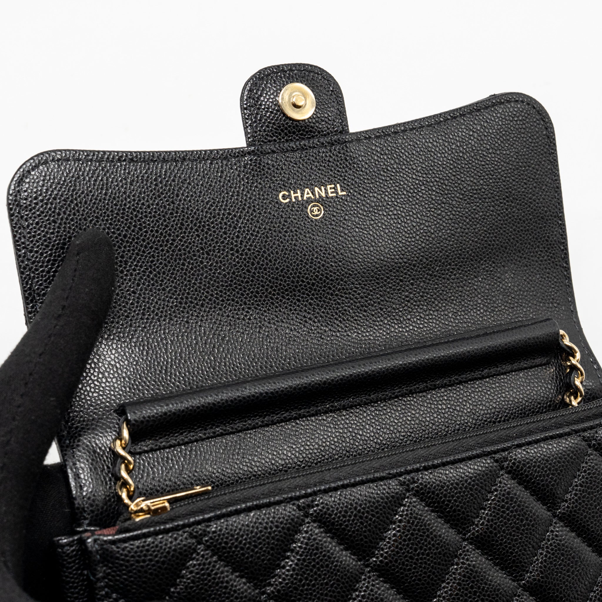 CHANEL QUILTED CC CLUTCH ON CHAIN CAVIAR BLACK LGHW (MICROCHIP)