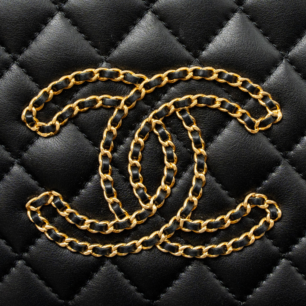 CHANEL GIANT CC LOGO MINI TOTE BAG LAMBSKIN BLACK GHW