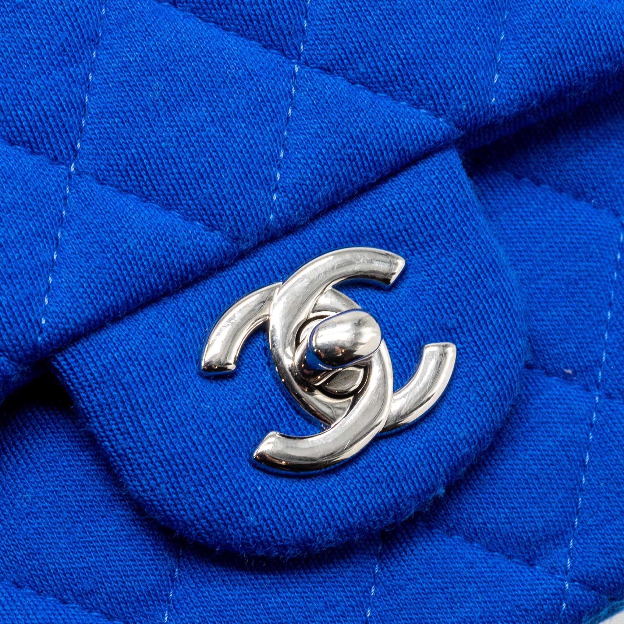 CHANEL MEDIUM CLASSIC DOUBLE FLAP BAG FABRIC BLUE SHW