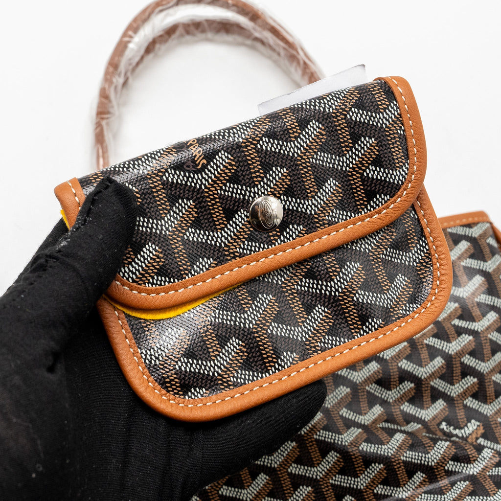 GOYARD MINI ANJOU TOTE BAG GOYARDLINE CANVAS / CALFSKIN BLACK/TAN SHW