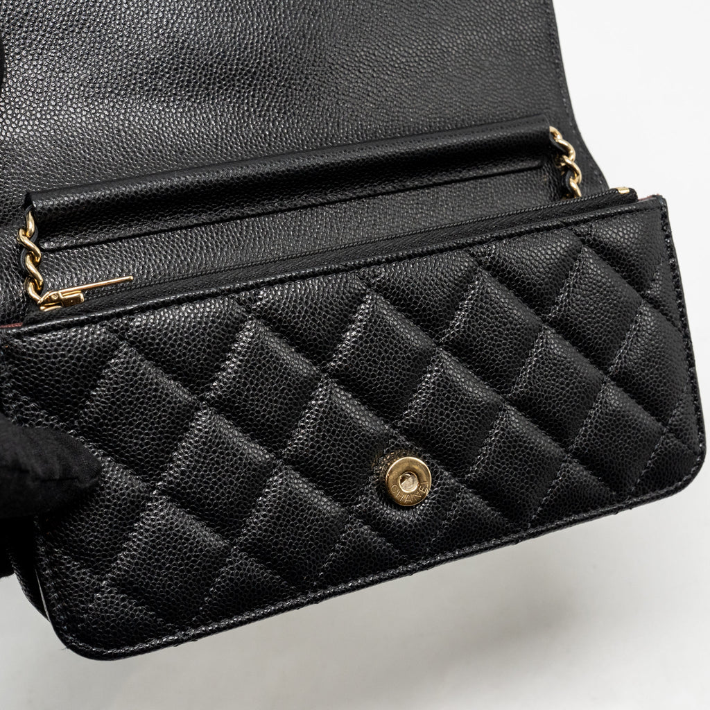 CHANEL QUILTED CC CLUTCH ON CHAIN CAVIAR BLACK LGHW (MICROCHIP)