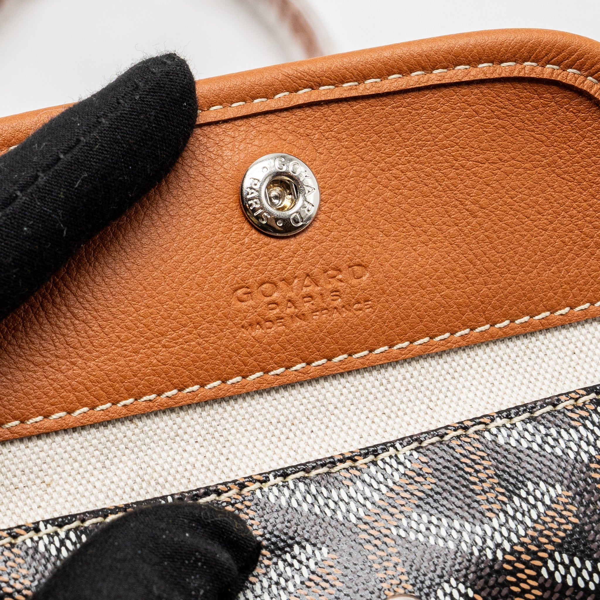 GOYARD MINI ANJOU TOTE BAG GOYARDLINE CANVAS / CALFSKIN BLACK/TAN SHW