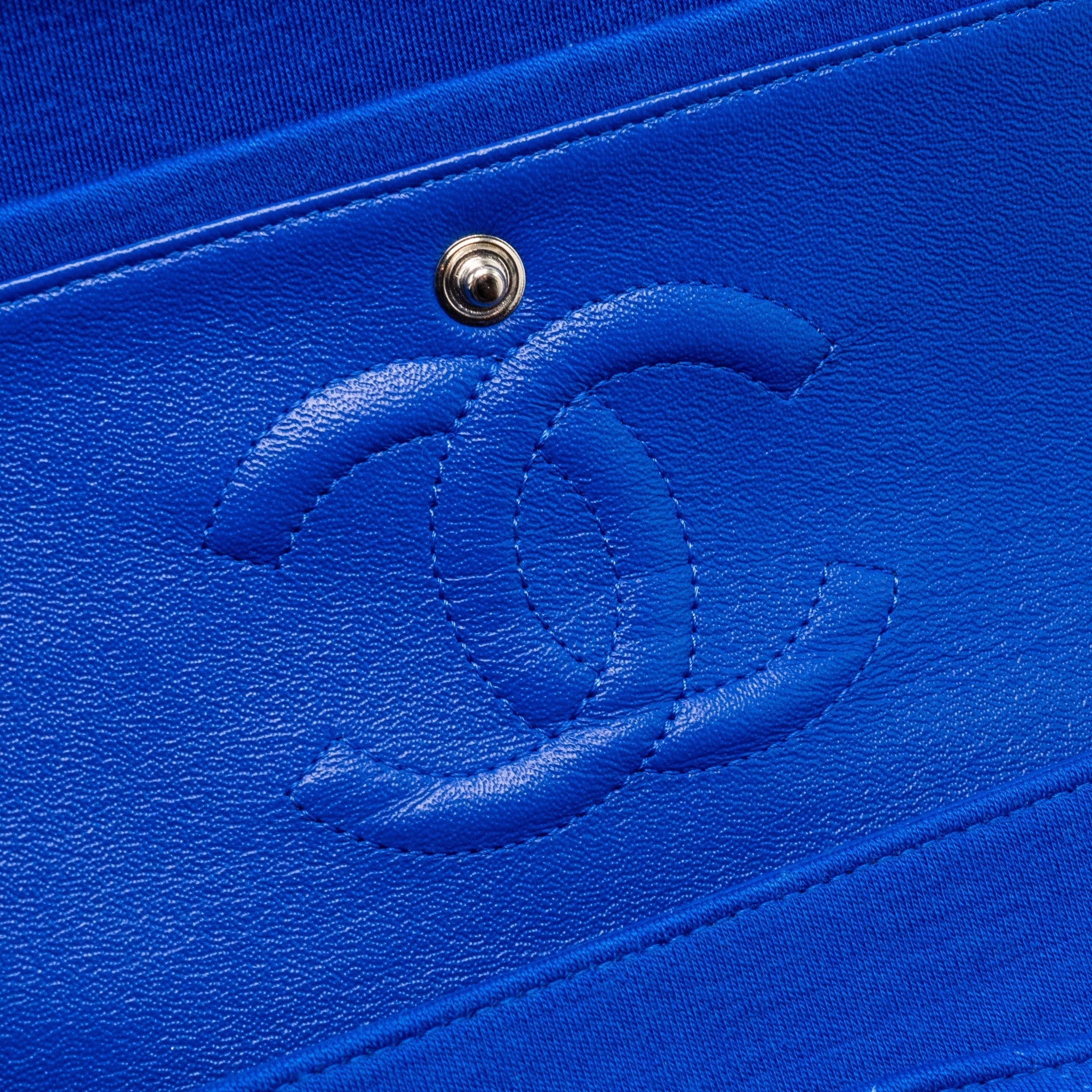 CHANEL MEDIUM CLASSIC DOUBLE FLAP BAG FABRIC BLUE SHW