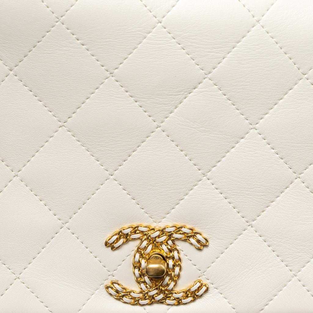 CHANEL FLAP BAG WITH DETAILED CC LOGO CALFSKIN WHITE BRUSHED GHW