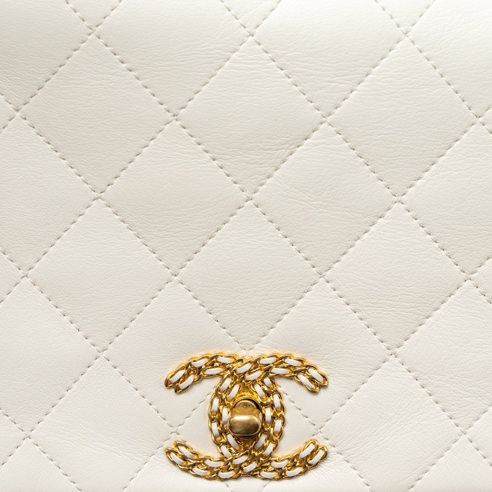 CHANEL FLAP BAG WITH DETAILED CC LOGO CALFSKIN WHITE BRUSHED GHW