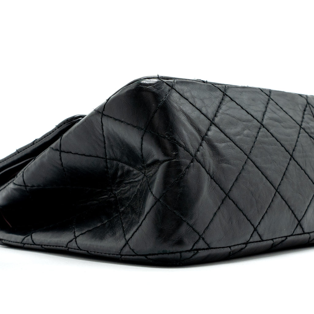 CHANEL LARGE 2.55 REISSUE FLAP BAG AGED CALFSKIN BLACK LGHW