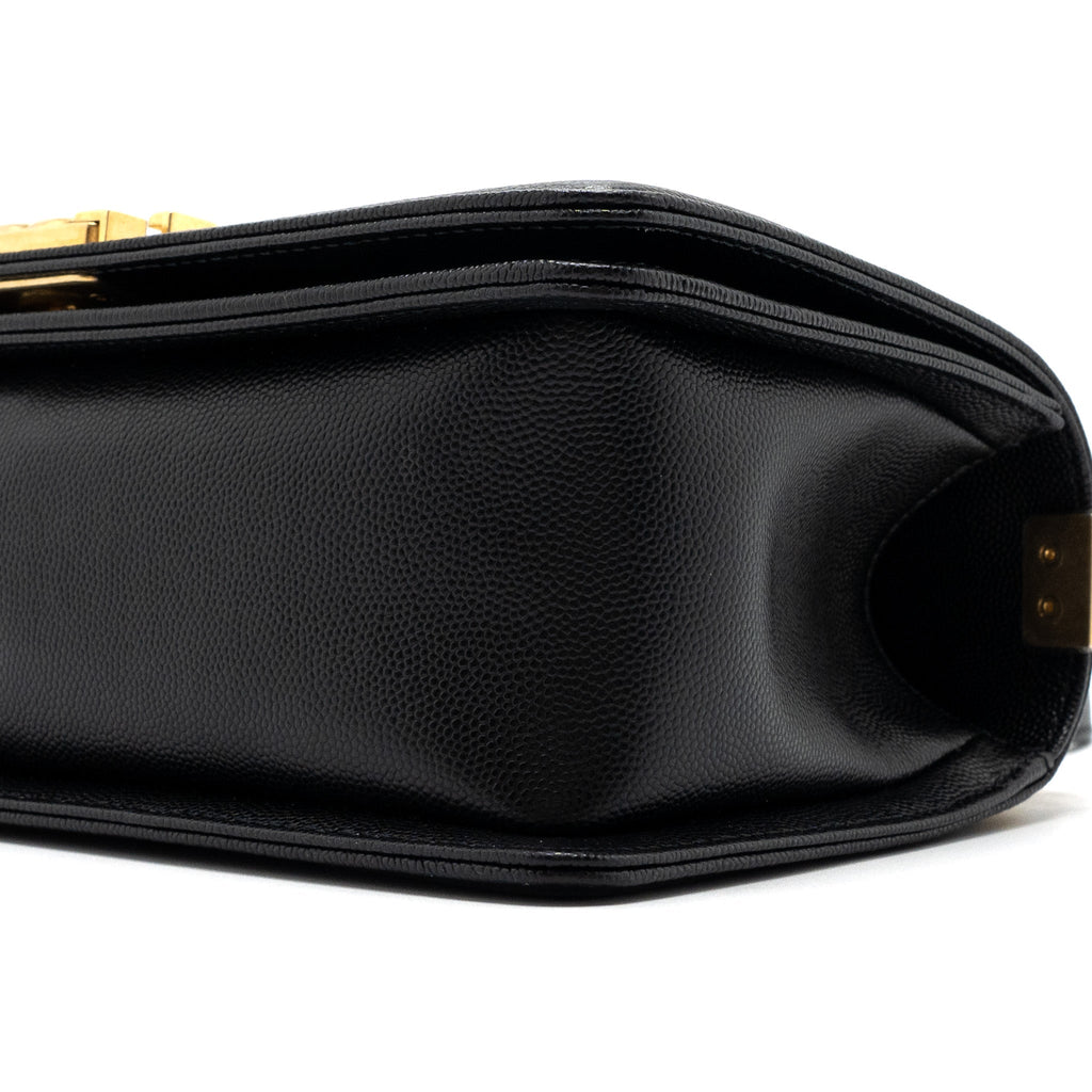 CHANEL MEDIUM CLASSIC BOY BAG CAVIAR BLACK BRUSHED GHW (MICROCHIP)