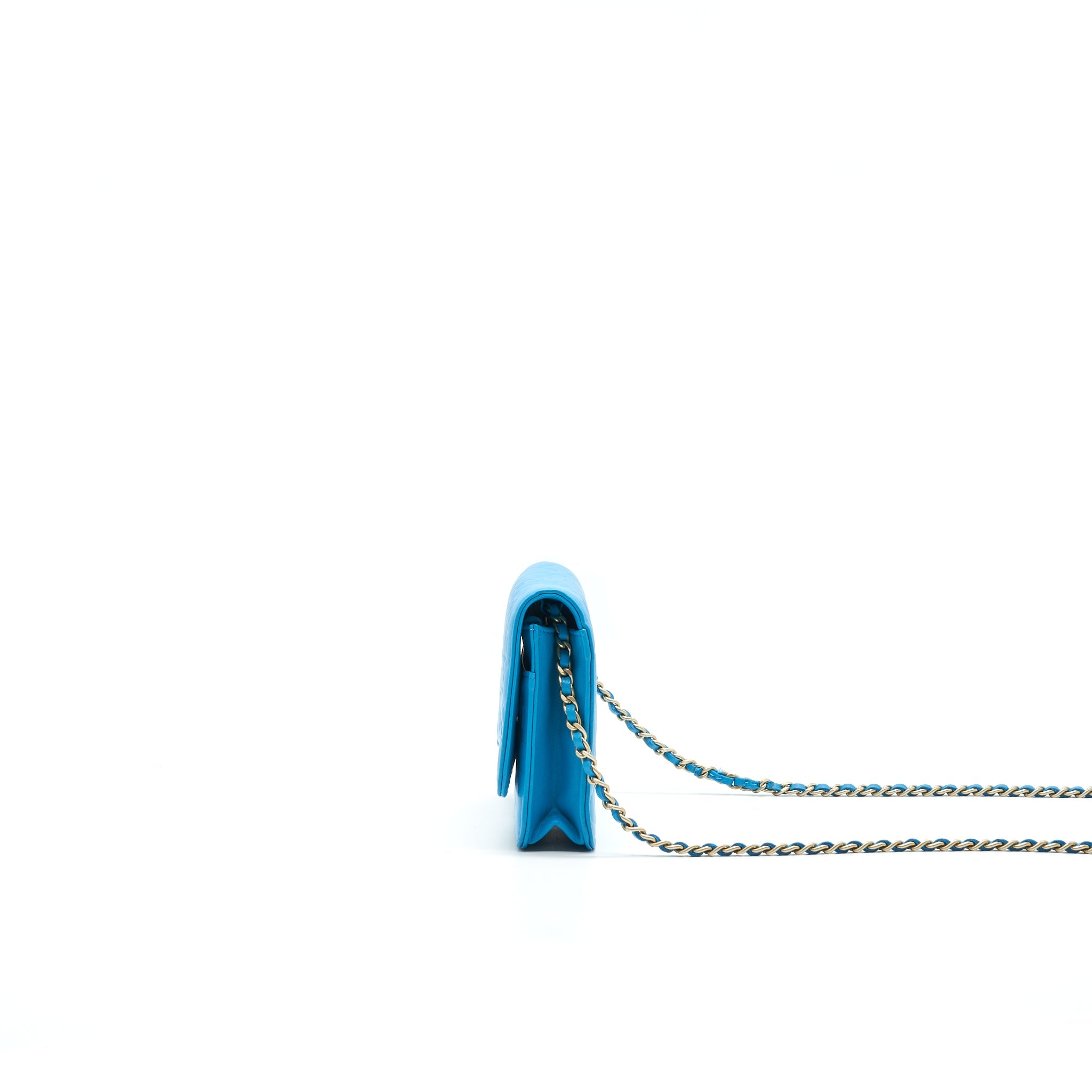 CHANEL CAMELIA WALLET ON CHAIN LAMBSKIN BLUE GHW