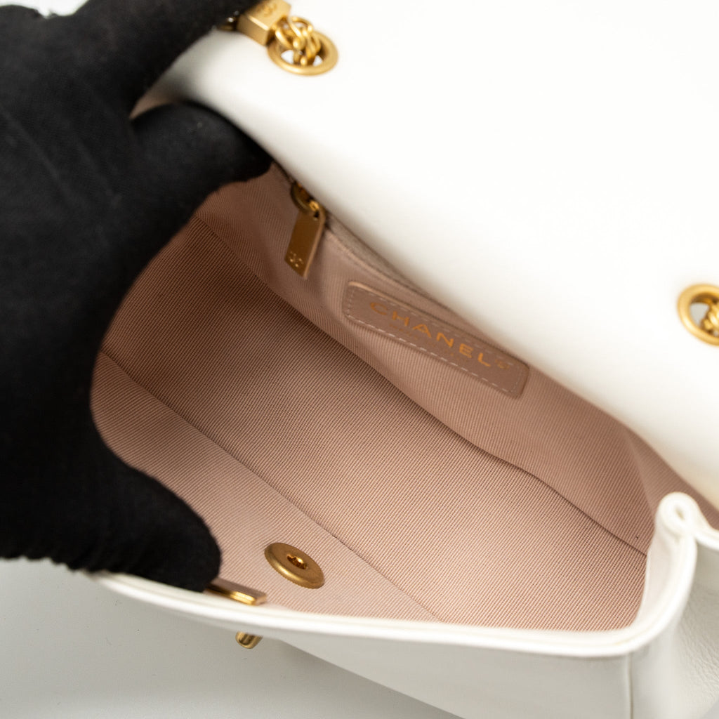 CHANEL FLAP BAG WITH DETAILED CC LOGO CALFSKIN WHITE BRUSHED GHW