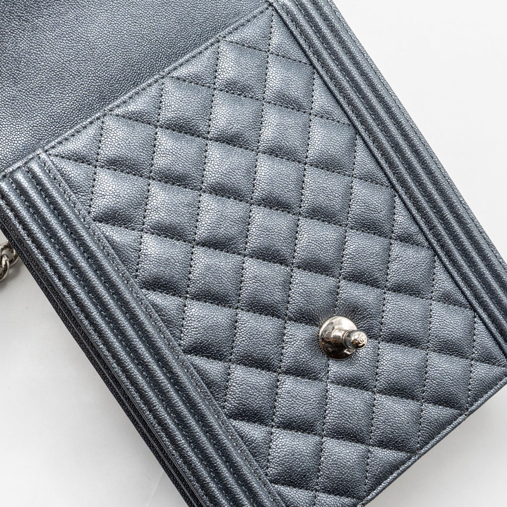 CHANEL NORTH SOUTH BOY BAG CAVIAR METALLIC GREY SHW