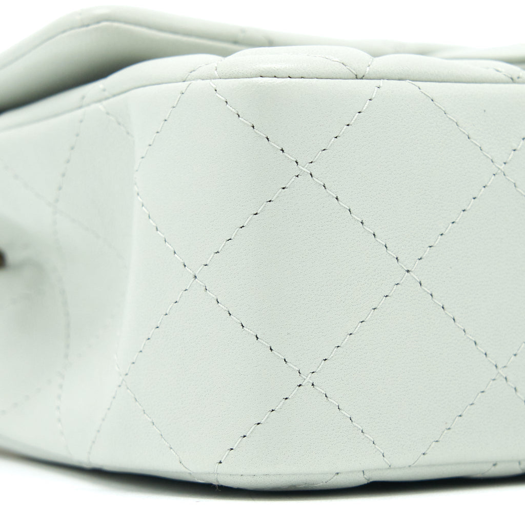 CHANEL 23C MINI RECTANGULAR FLAP BAG LAMBSKIN LIGHT GREY LGHW (MICROCHIP)