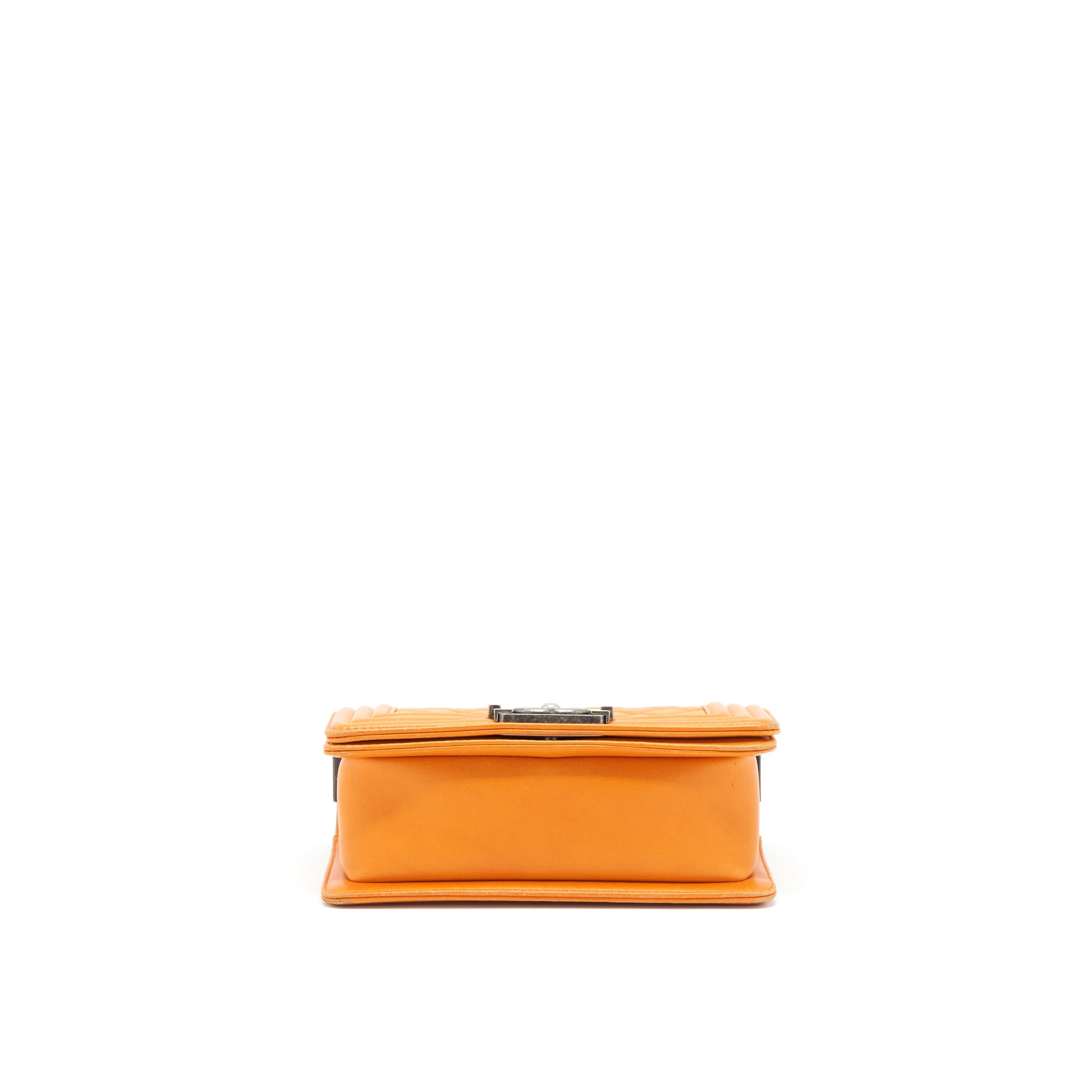 CHANEL SMALL BOY BAG LAMBSKIN ORANGE RUTHENIUM HARDWARE