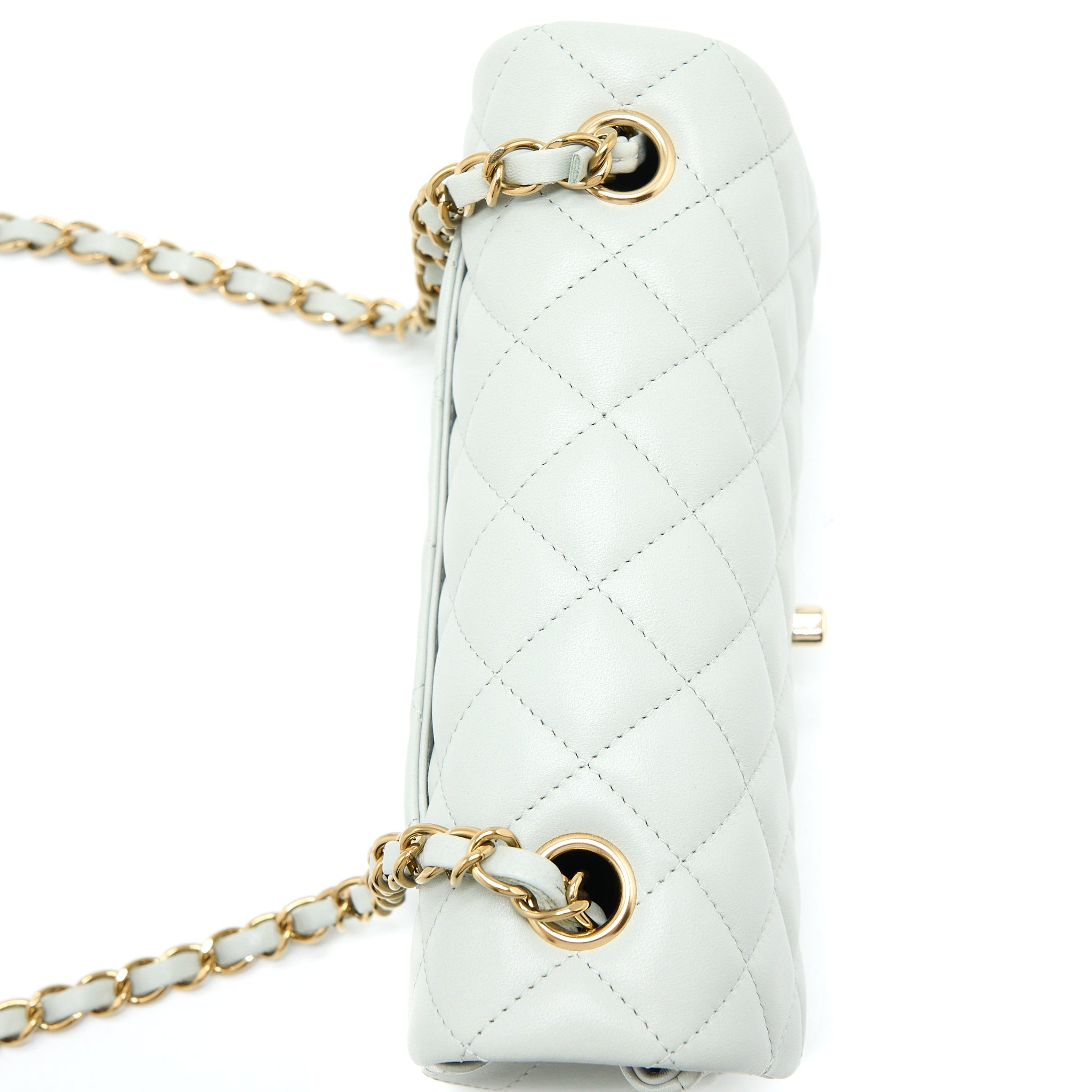 CHANEL 23C MINI RECTANGULAR FLAP BAG LAMBSKIN LIGHT GREY LGHW (MICROCHIP)