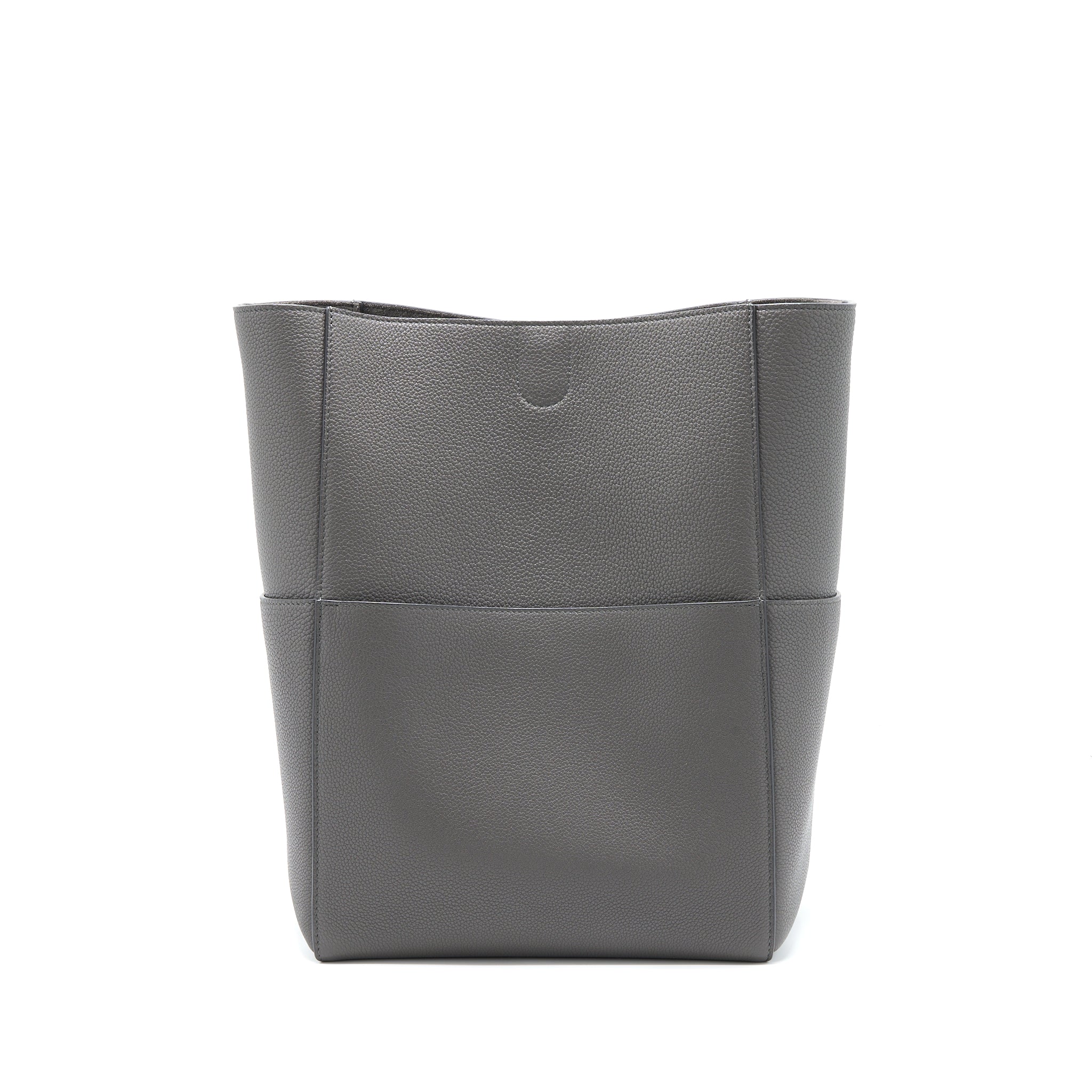 CELINE SANGLE BUCKET BAG GRAINED CALFSKIN GREY GHW