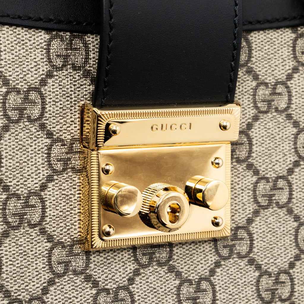GUCCI SMALL GG PADLOCK SHOULDER BAG GG SUPREME CANVAS BLACK GHW