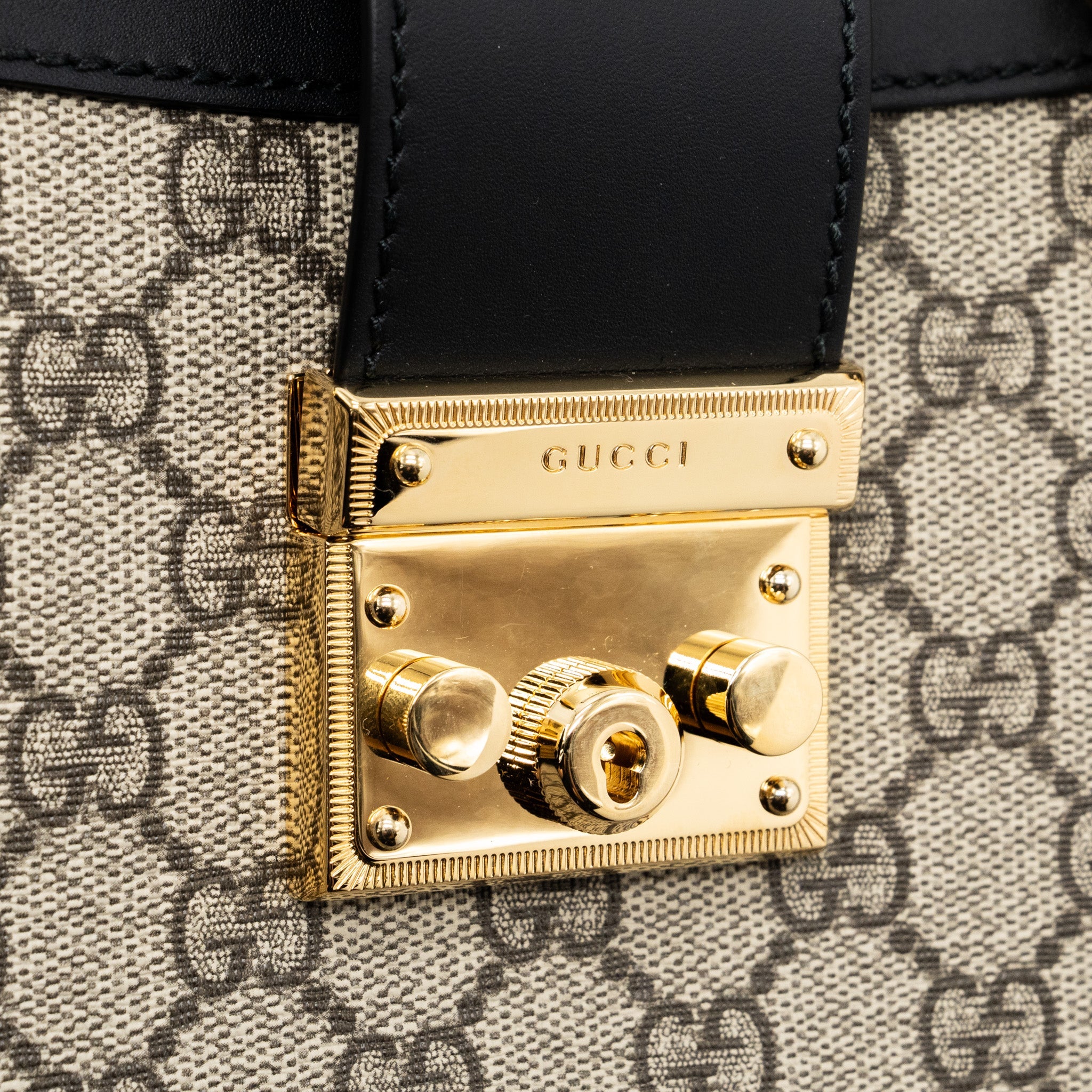 GUCCI SMALL GG PADLOCK SHOULDER BAG GG SUPREME CANVAS BLACK GHW