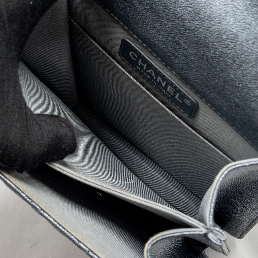 CHANEL NORTH SOUTH BOY BAG CAVIAR METALLIC GREY SHW
