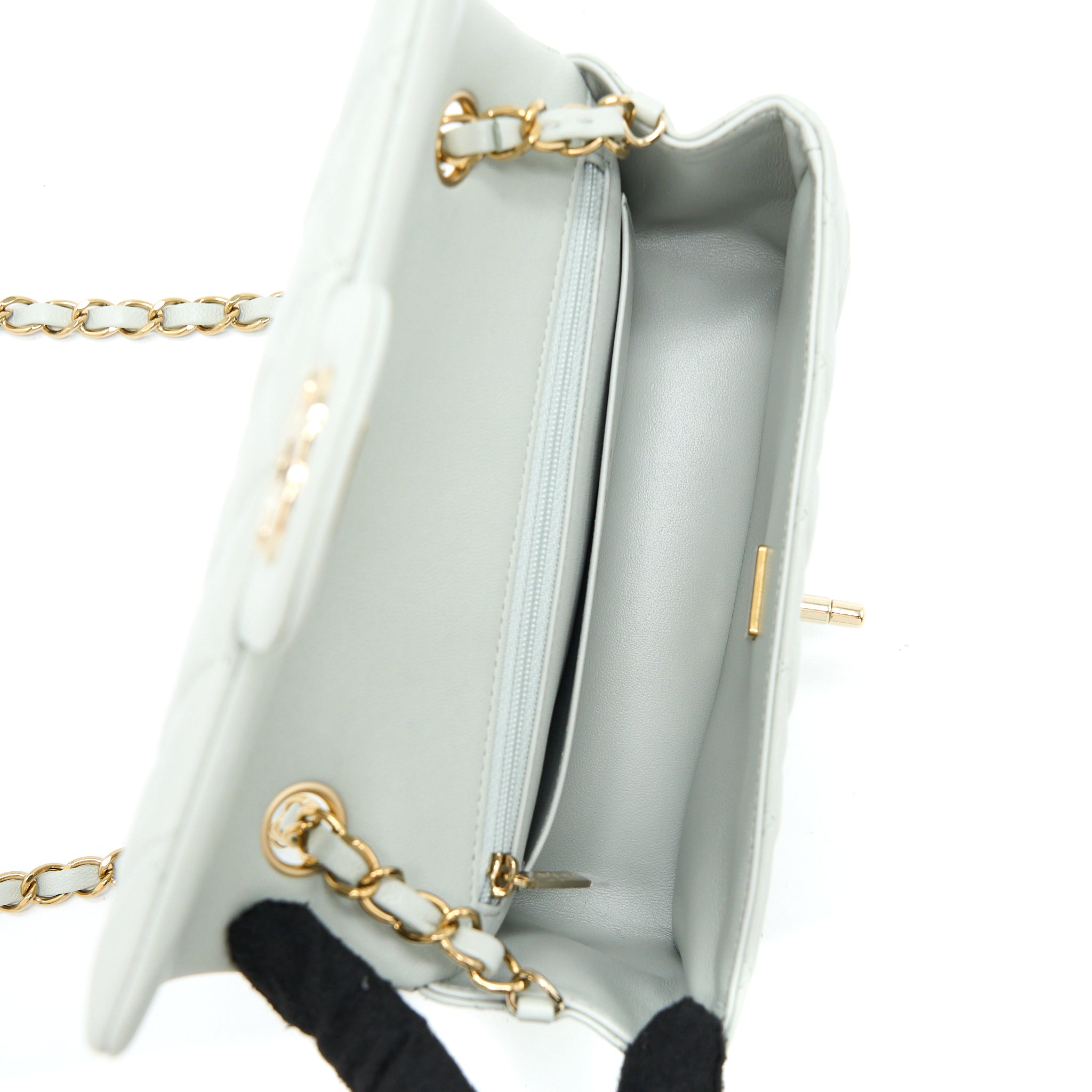 CHANEL 23C MINI RECTANGULAR FLAP BAG LAMBSKIN LIGHT GREY LGHW (MICROCHIP)