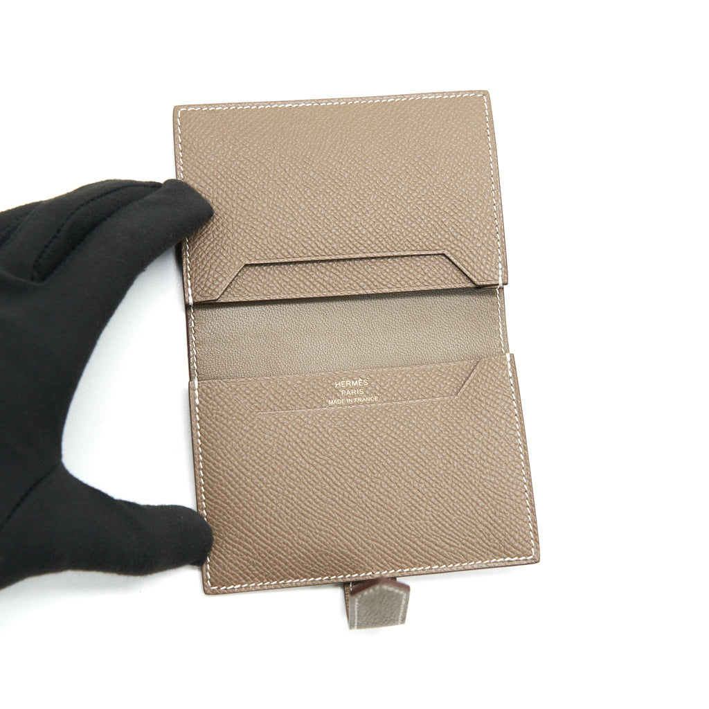 HERMES BEARN CARD HOLDER ETOUPE GHW EPSOM LEATHER