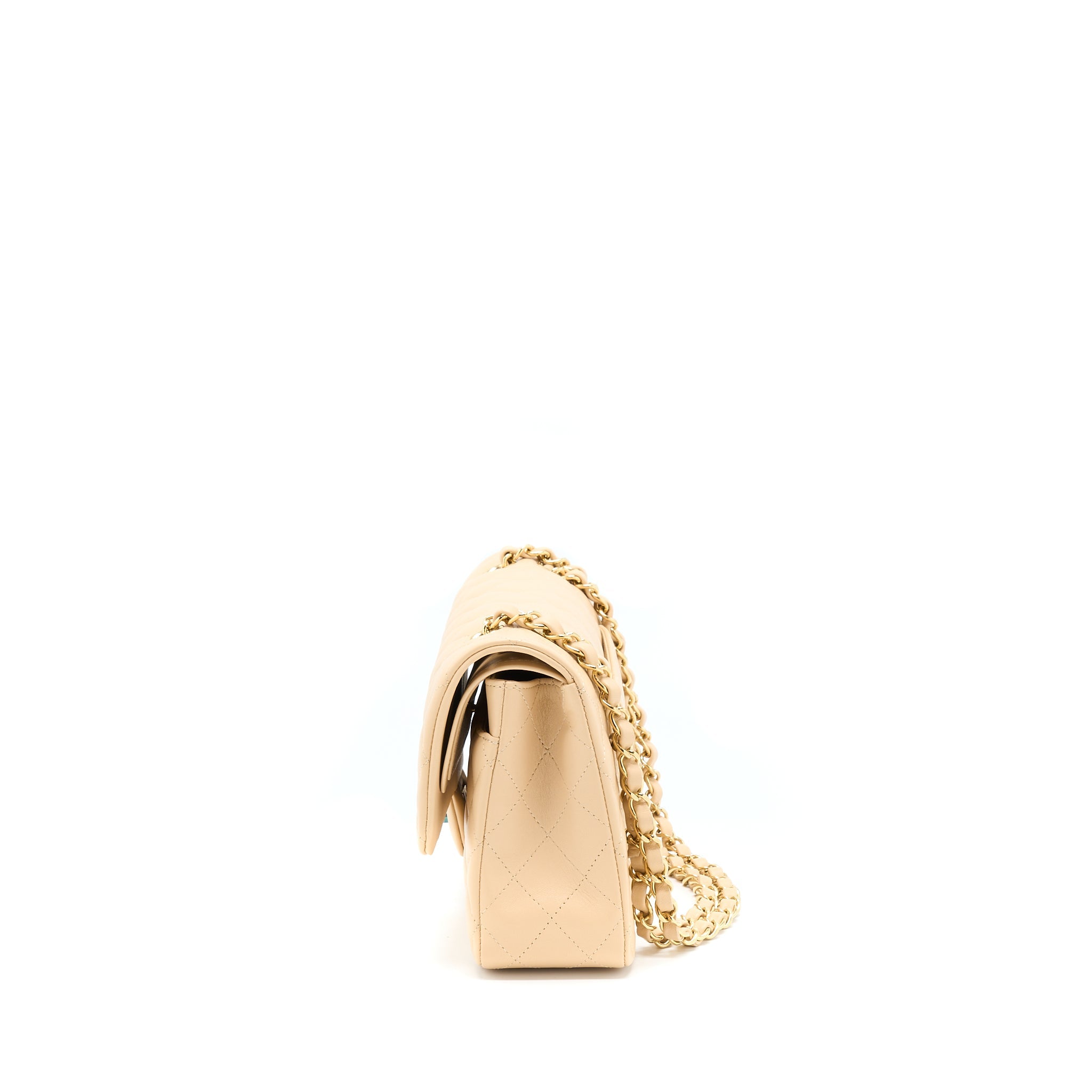 CHANEL MEDIUM CLASSIC FLAP BAG LAMBSKIN BEIGE LGHW (MICROCHIP)