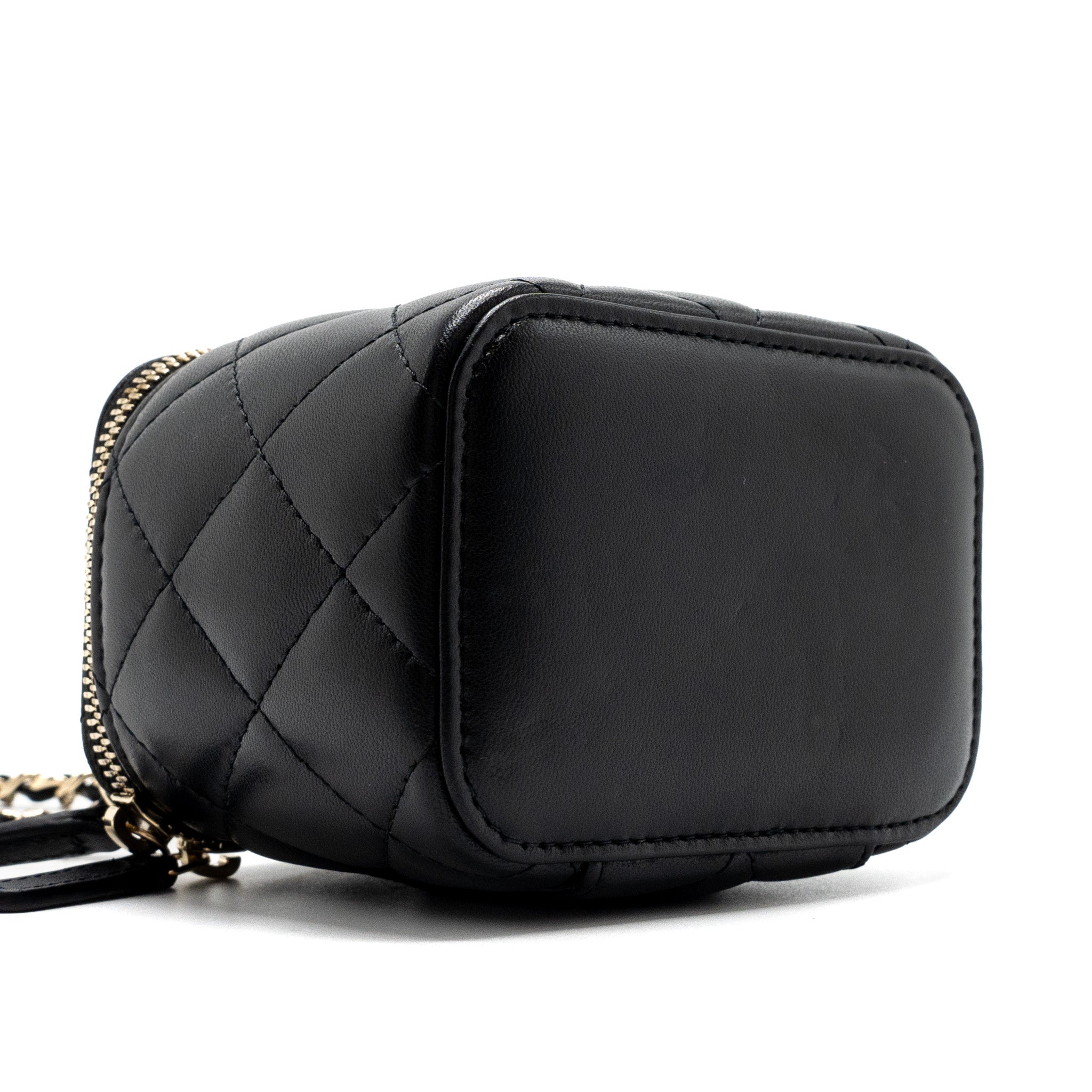 CHANEL TOP HANDLE MINI VANITY CASE WITH CHAINS LAMBSKIN BLACK LGHW