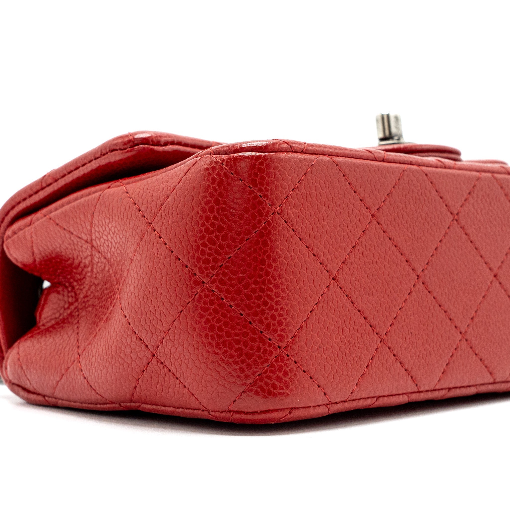 CHANEL MINI RECTANGULAR FLAP BAG CAVIAR RED RUTHENIUM HARDWARE