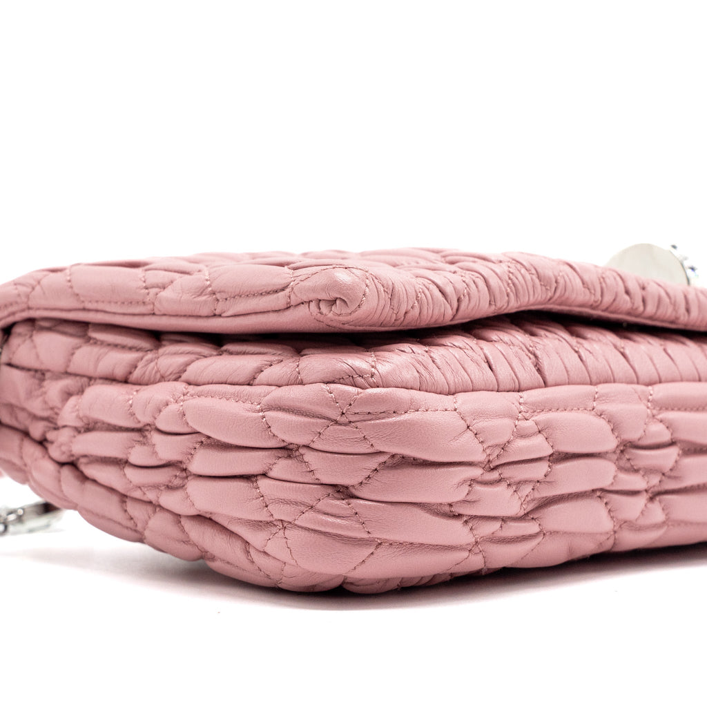 MIU MIU CRYSTAL SHOULDER BAG LAMBSKIN PINK SHW