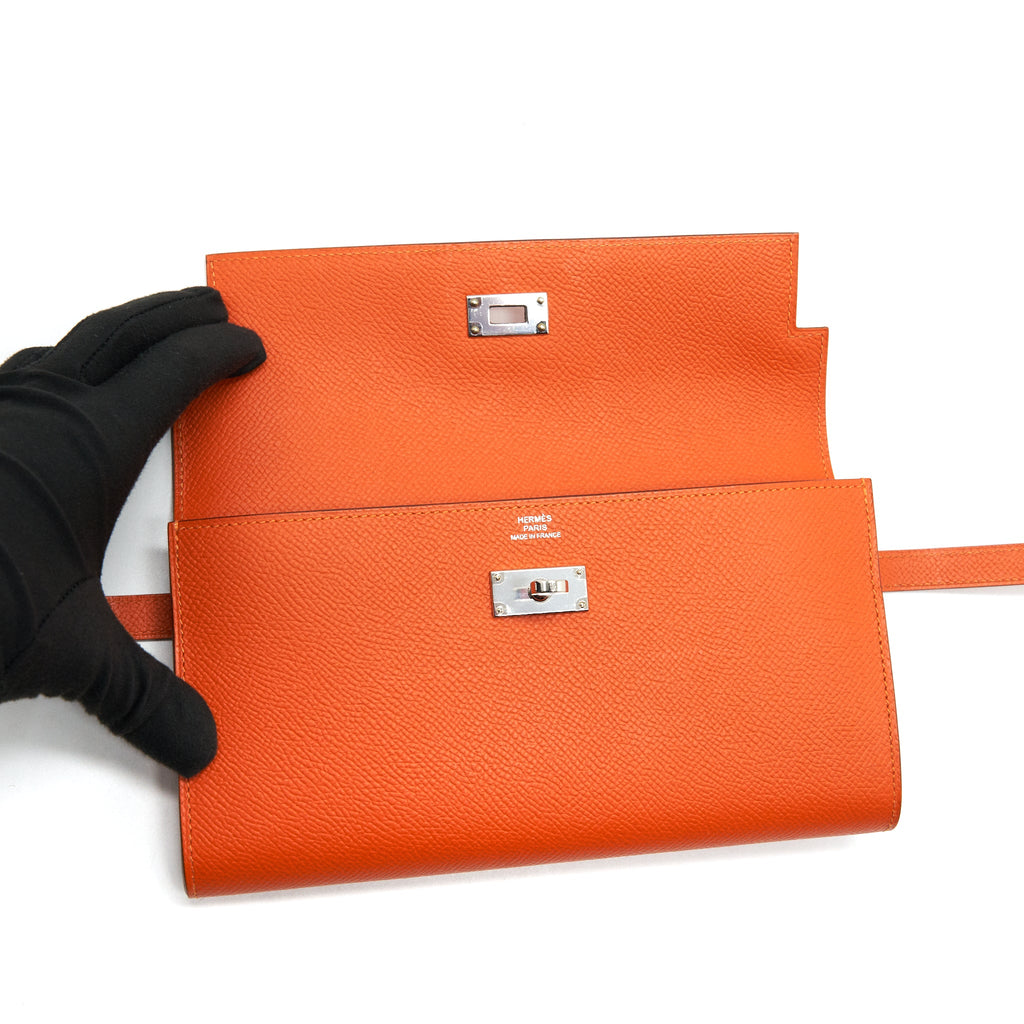 HERMES KELLY LONG WALLET ORANGE SHW EPSOM LEATHER
