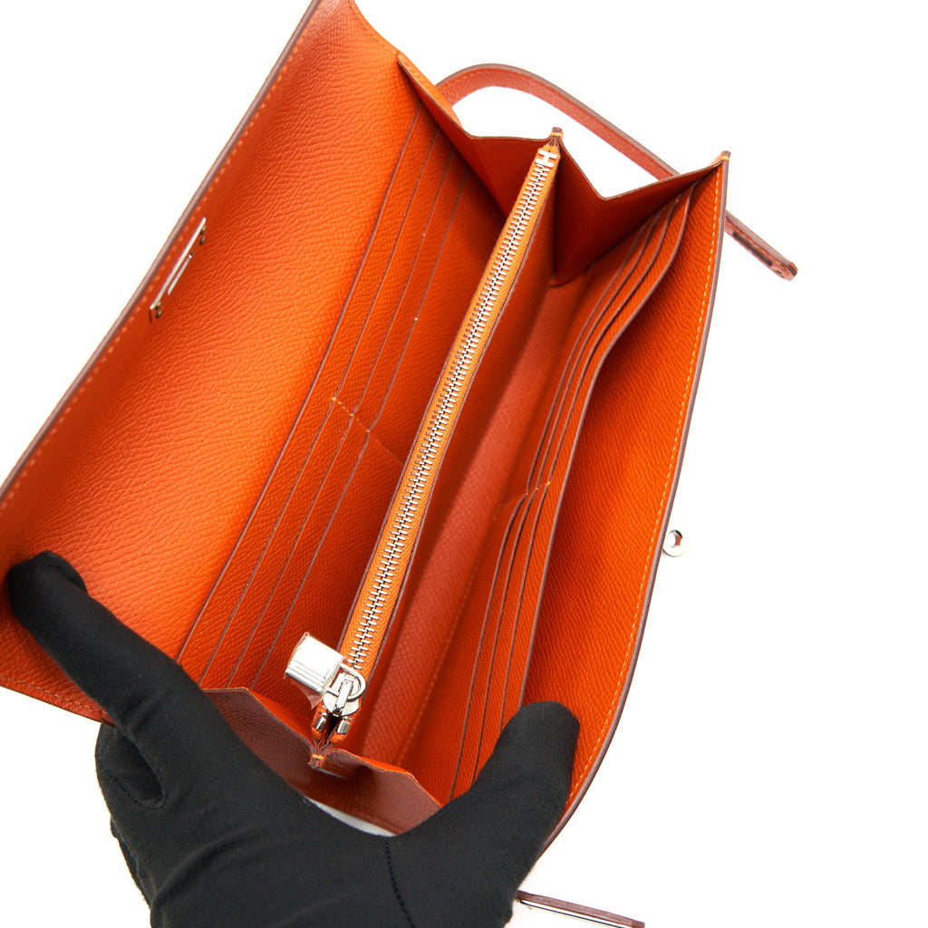 HERMES KELLY LONG WALLET ORANGE SHW EPSOM LEATHER