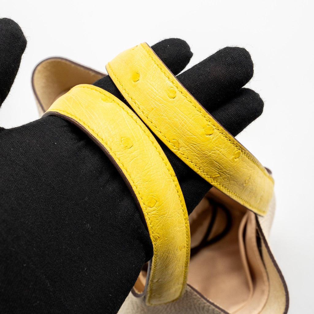 HERMES PICOTIN 18 LOCK BAG CLEMENCE/OSTRICH HANDLE NATA/JAUNE CITRON SHW