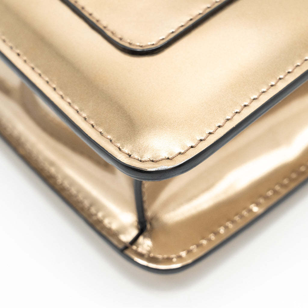 BVLGARI SERPENTI FOREVER SHOULDER BAG PATENT METALLIC GOLD GHW