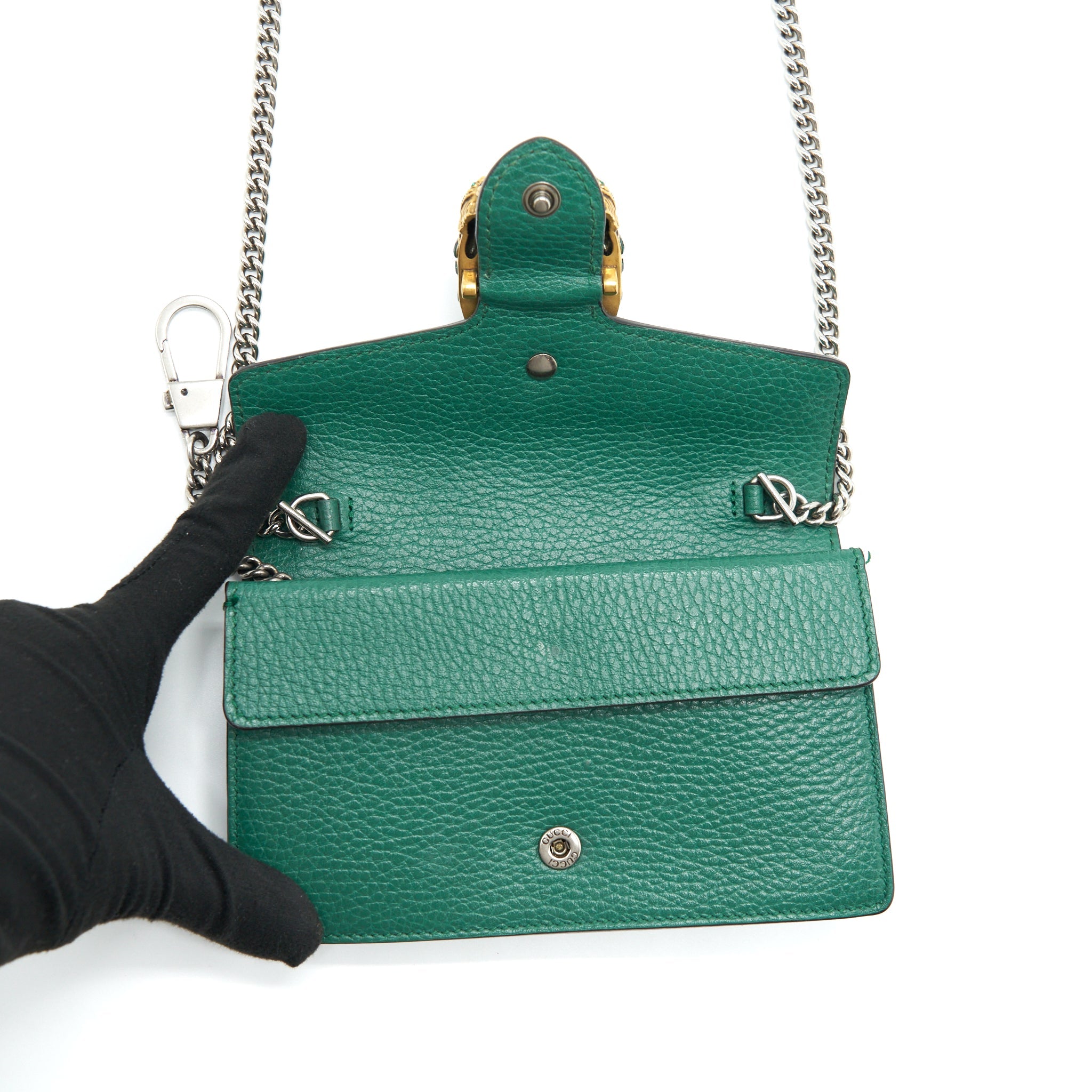 GUCCI SUPER MINI DIONYSUS GREEN GOLD AND SILVER HARDWARE