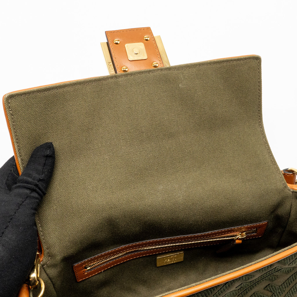 FENDI BAGUETTE SHOULDER BAG DENIM KHAKI GREEN GHW