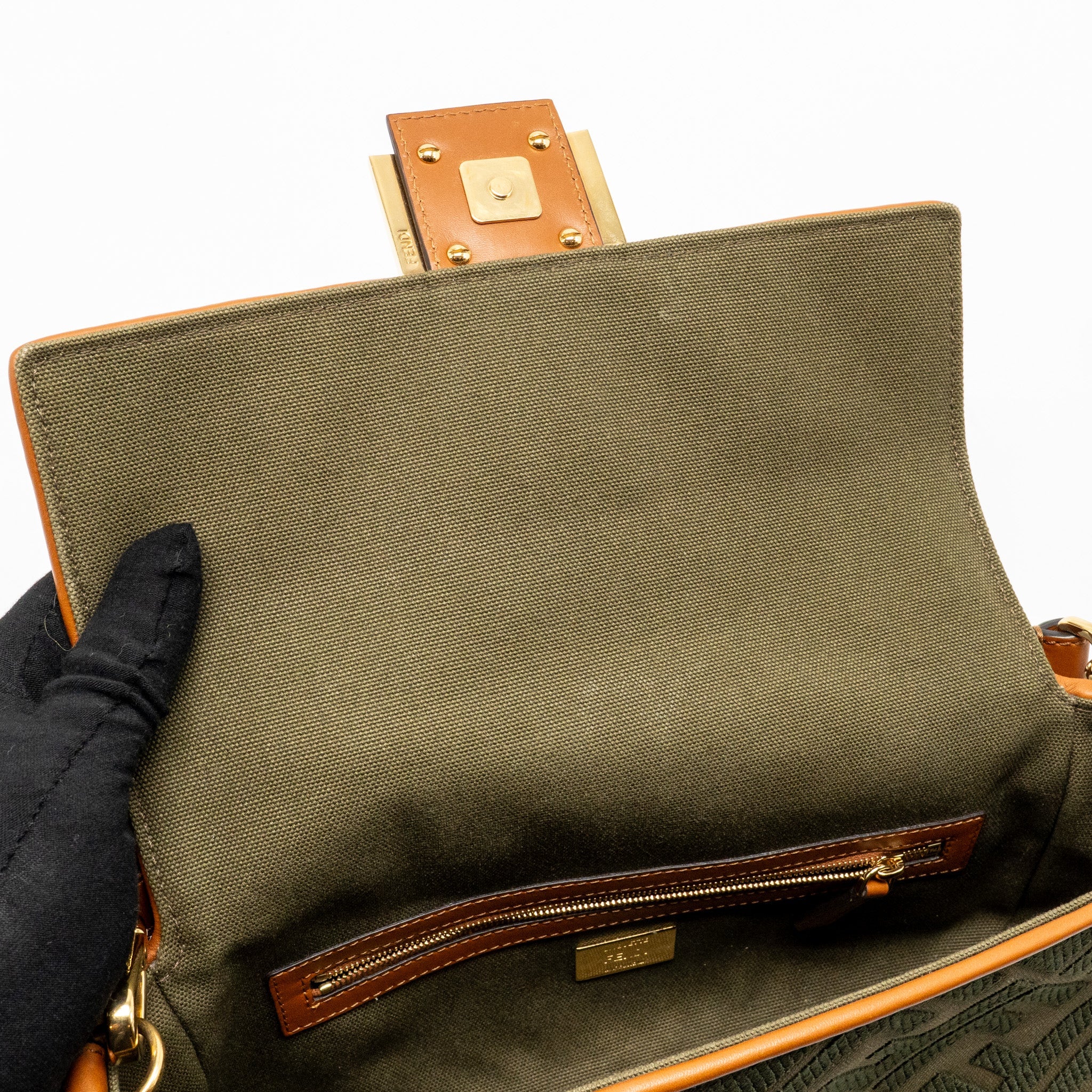 FENDI BAGUETTE SHOULDER BAG DENIM KHAKI GREEN GHW