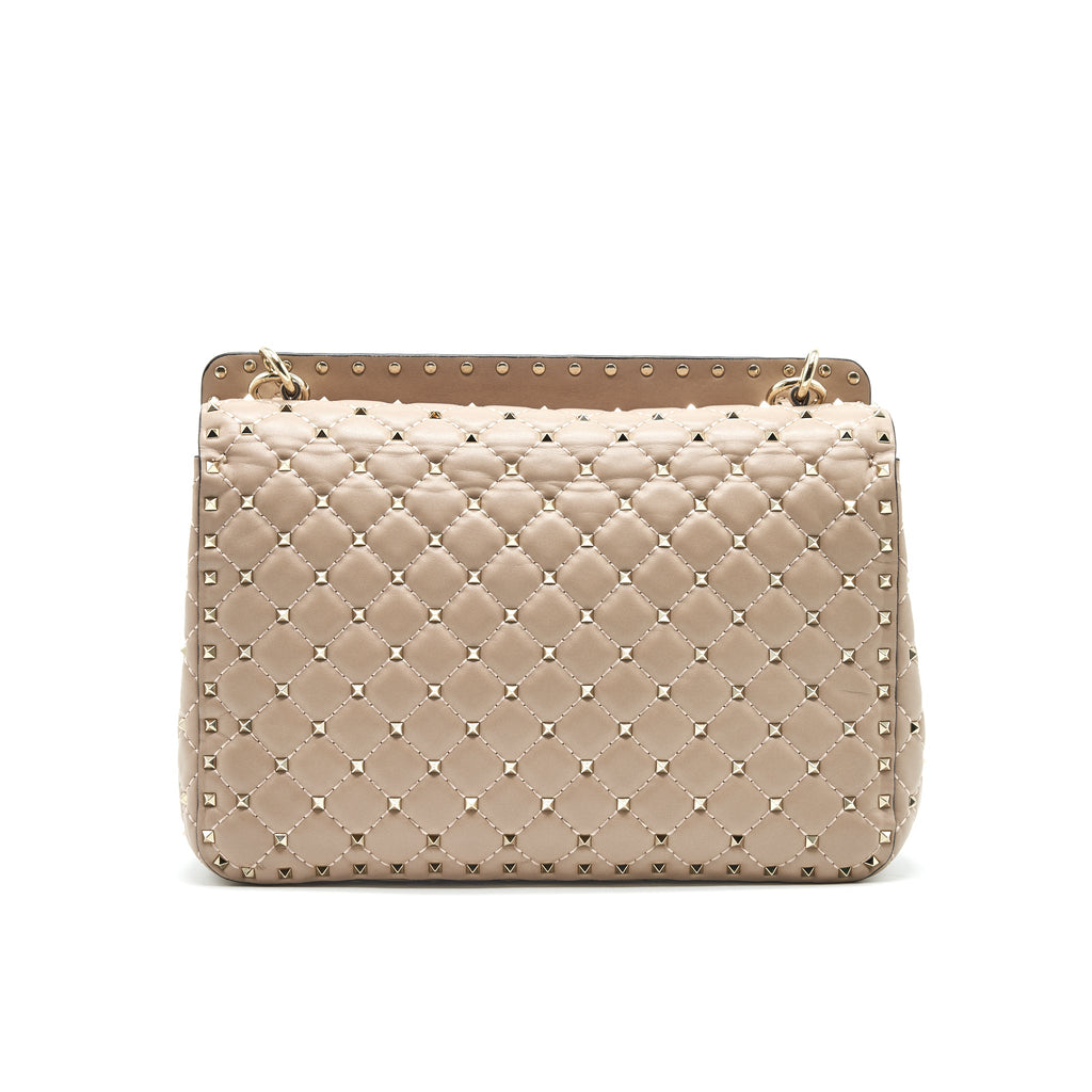 VALENTINO GARAVANI LARGE ROCKSTUD SPIKE SHOULDER BAG BEIGE LGHW