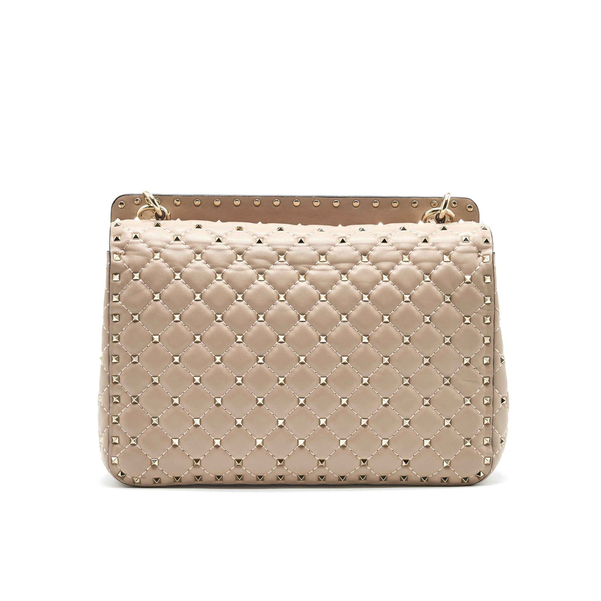 VALENTINO GARAVANI LARGE ROCKSTUD SPIKE SHOULDER BAG BEIGE LGHW