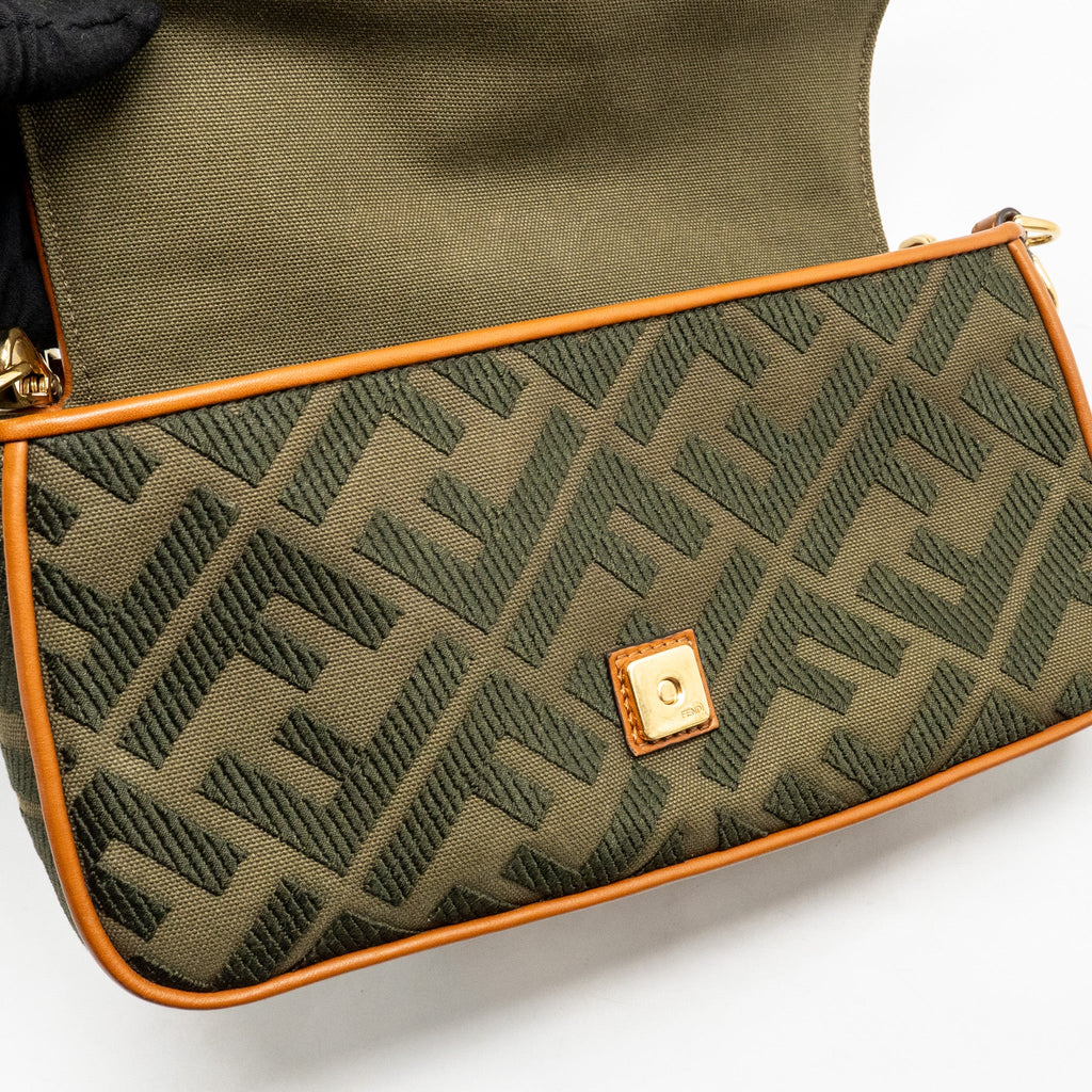 FENDI BAGUETTE SHOULDER BAG DENIM KHAKI GREEN GHW