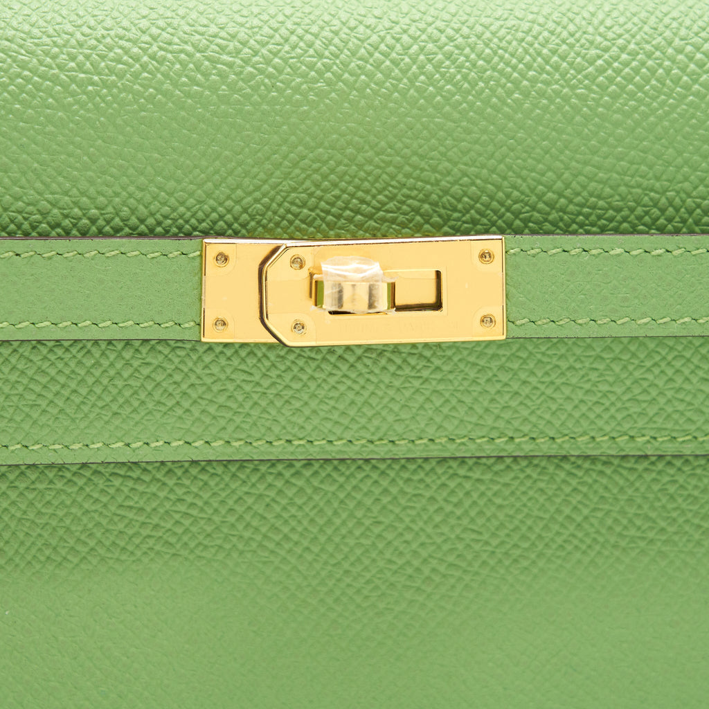 HERMES KELLY TO GO VERSO VERT CRIQUET AND BLUE BRUME GHW